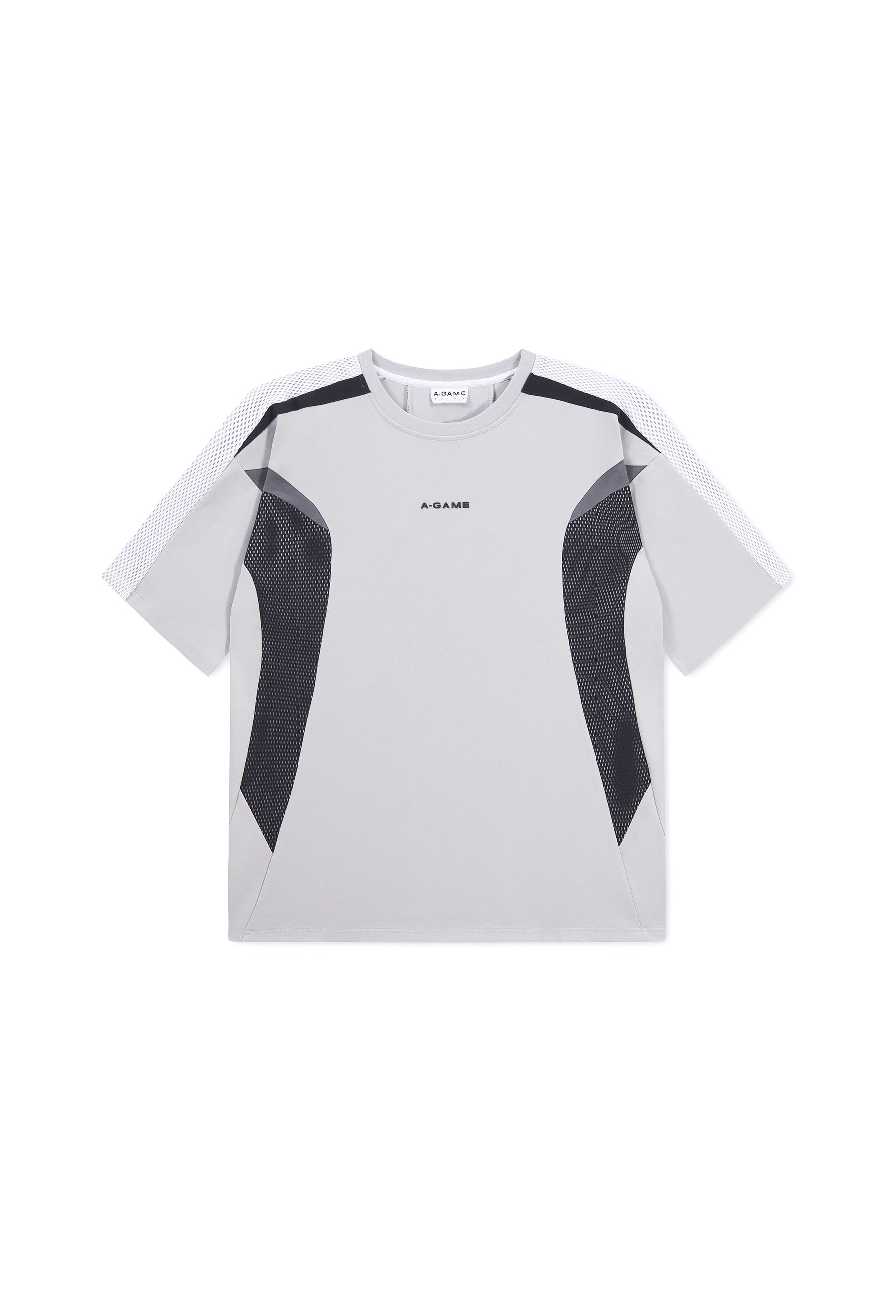 MENS LIFEWEAR PANELLED MESH SPORT T-SHIRT - GREY / BLACK