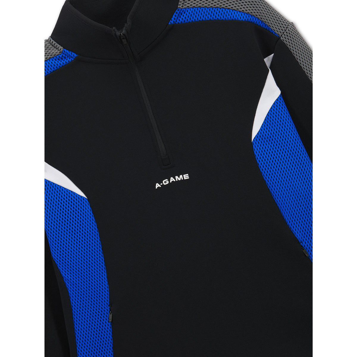 Men's Panelled Mesh Sport Half Zip - Black / Cobalt Blue