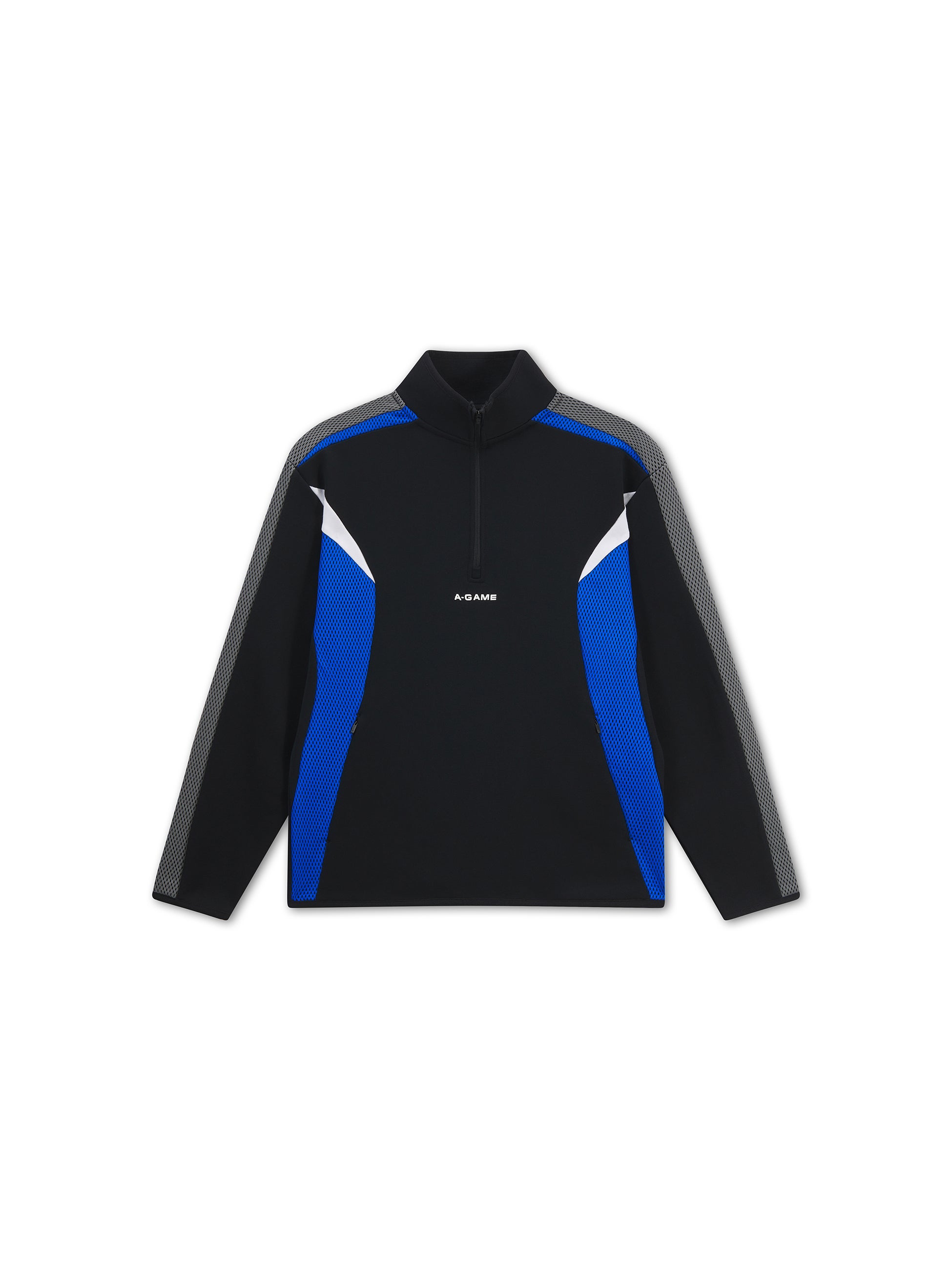 MENS LIFEWEAR PANELLED MESH SPORT HALF ZIP - BLACK / COBALT BLUE