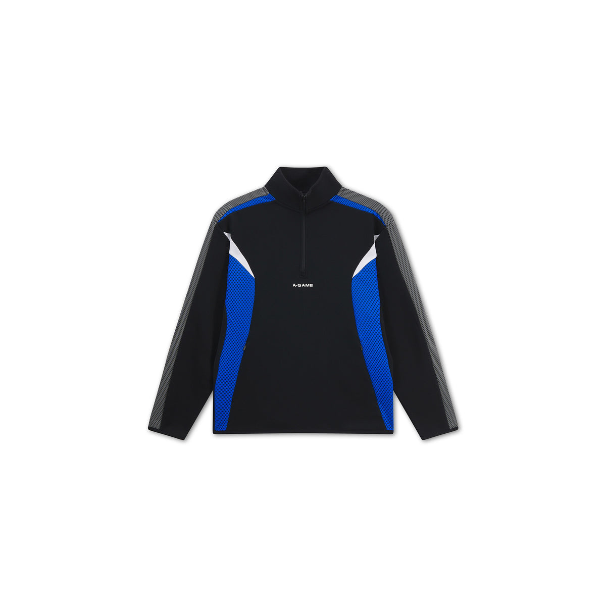 Men's Panelled Mesh Sport Half Zip - Black / Cobalt Blue