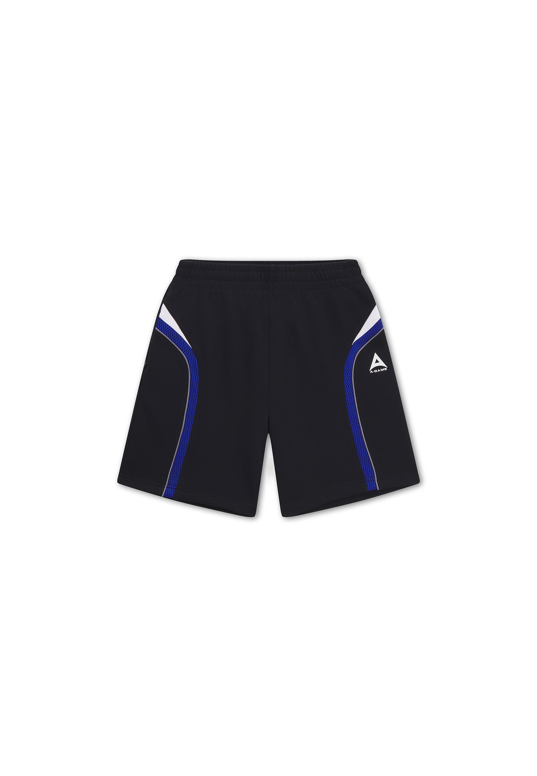 MENS LIFEWEAR MESH PANELLED SWEAT SHORTS - BLACK / COBALT BLUE