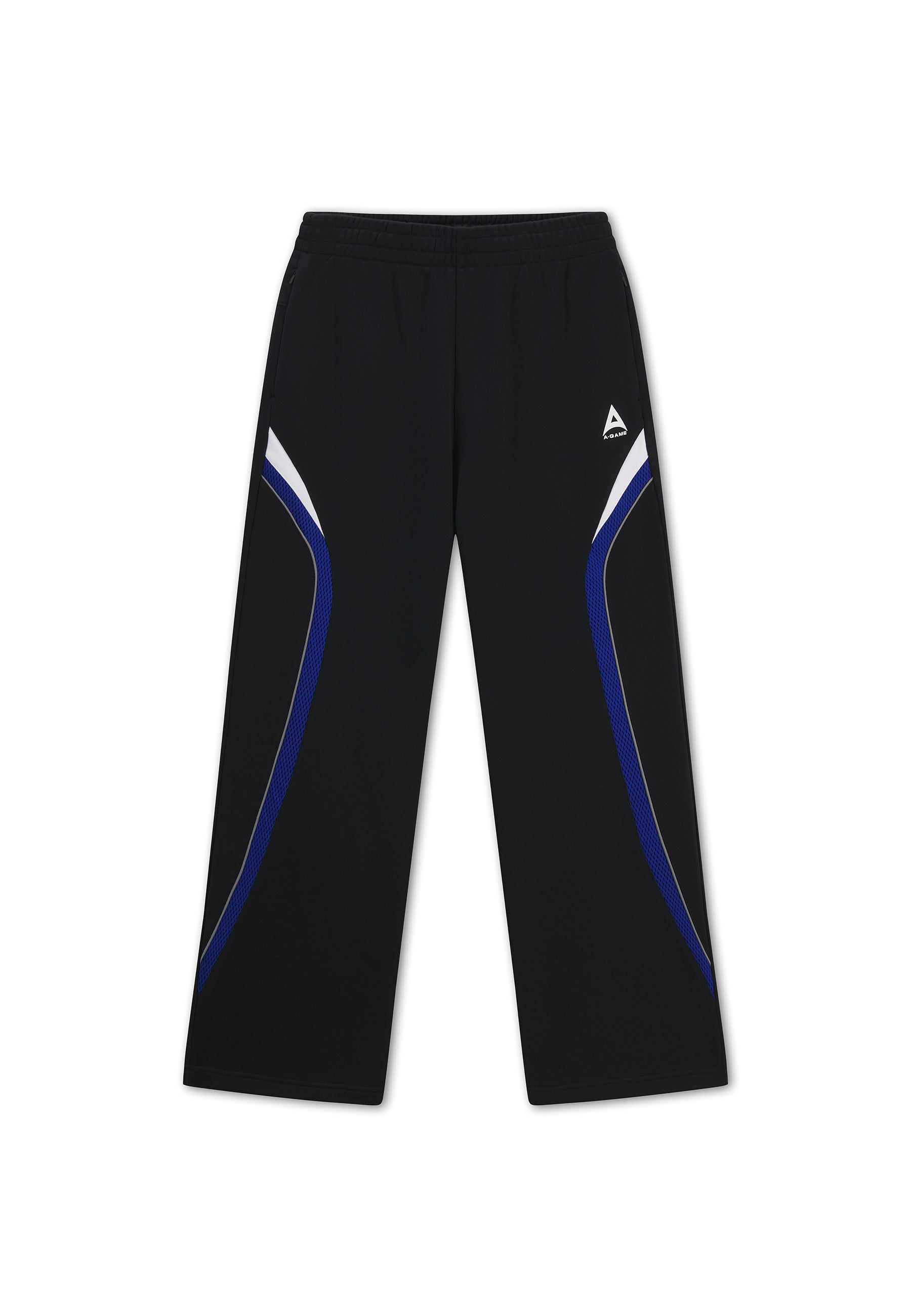 MENS LIFEWEAR MESH PANELLED STRAIGHT LEG SWEAT PANTS - BLACK / COBALT BLUE