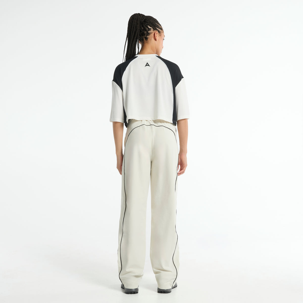 Women's Cropped Mesh Panel T-Shirt - Ecru
