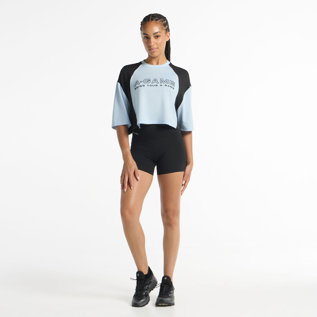 Women's Cropped Mesh Panel T-Shirt - Pale Blue