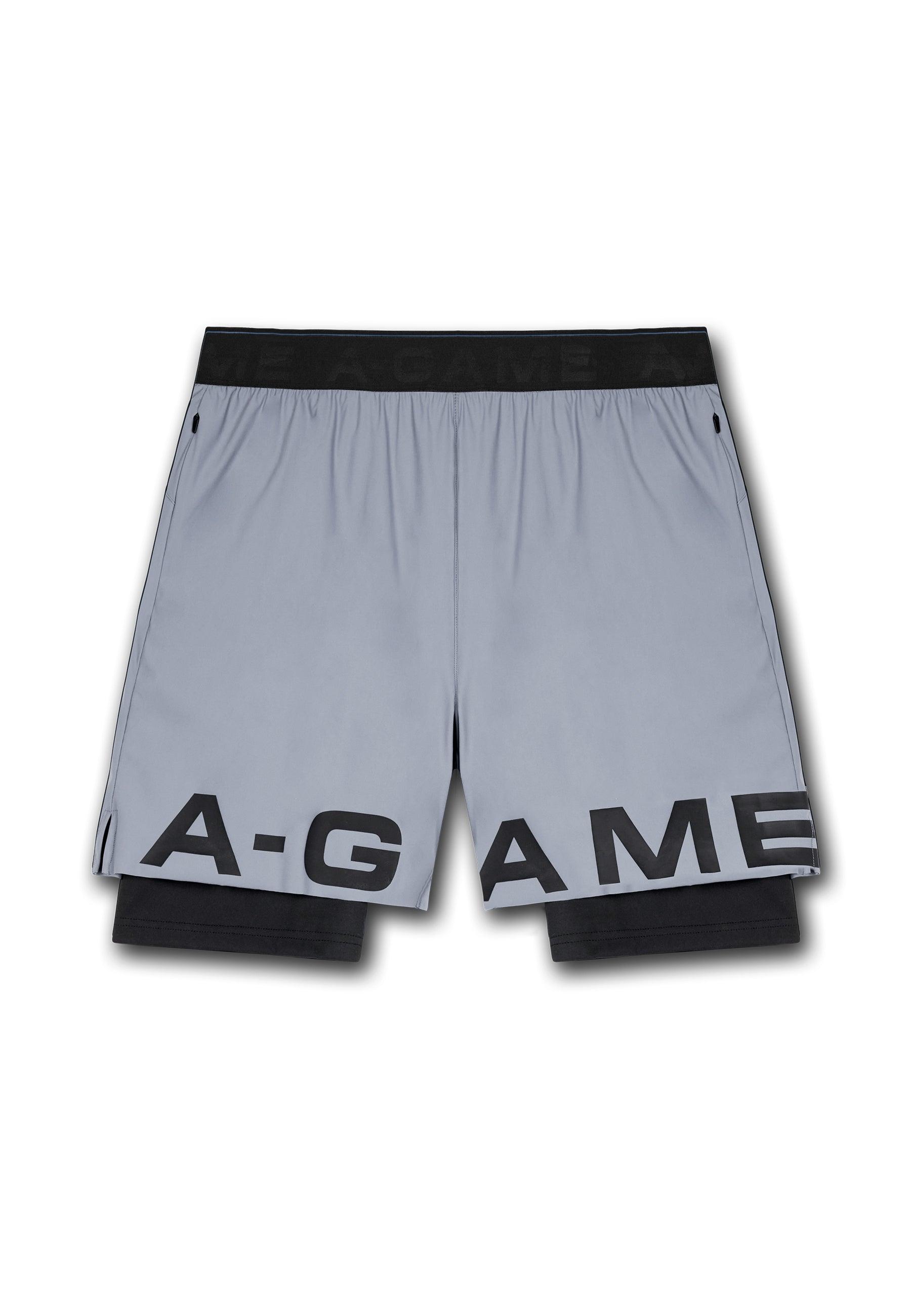 MENS A-GAME 2 IN 1 TRAINING SHORTS - STEEL GREY