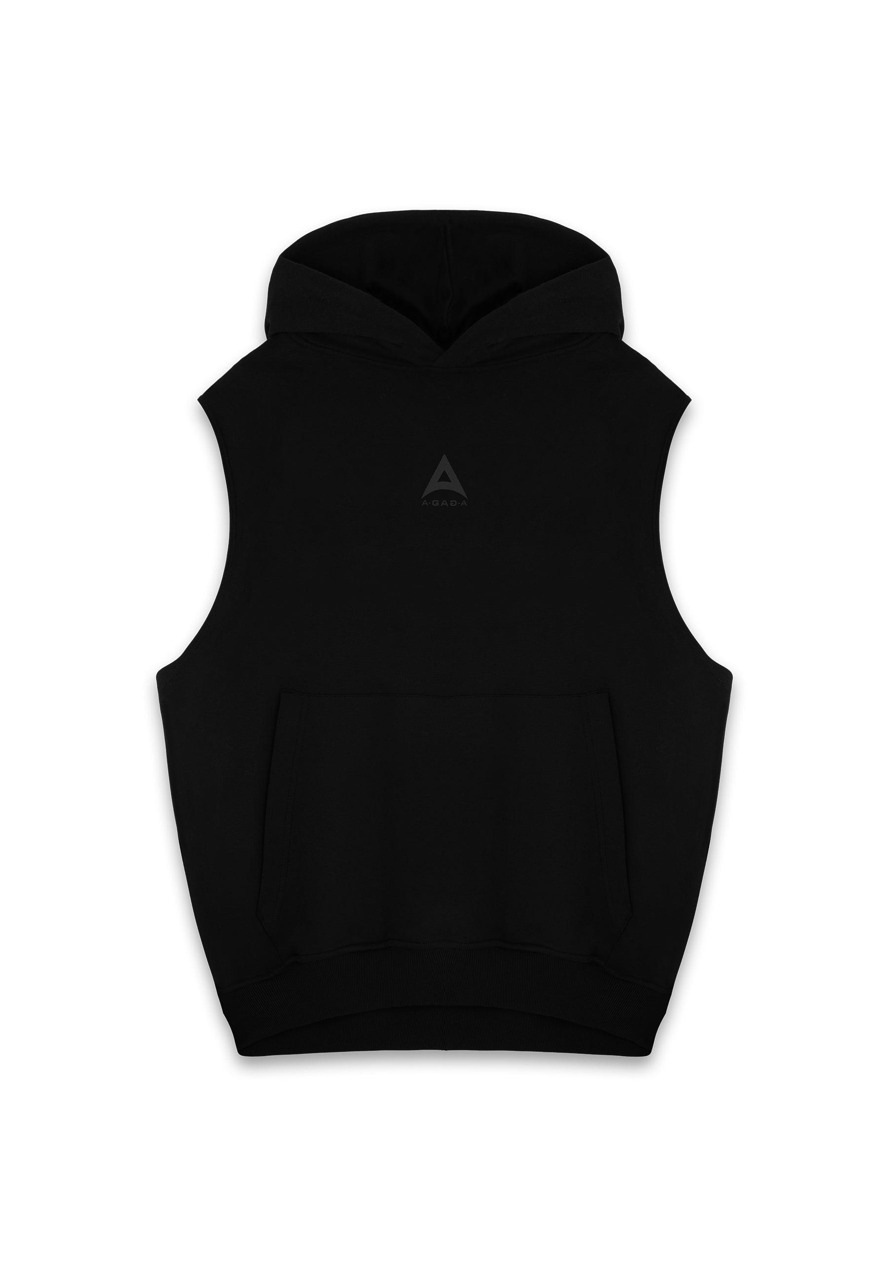 MENS A-GAME LOGO GRAPHIC SLEEVELESS HOODIE - BLACK