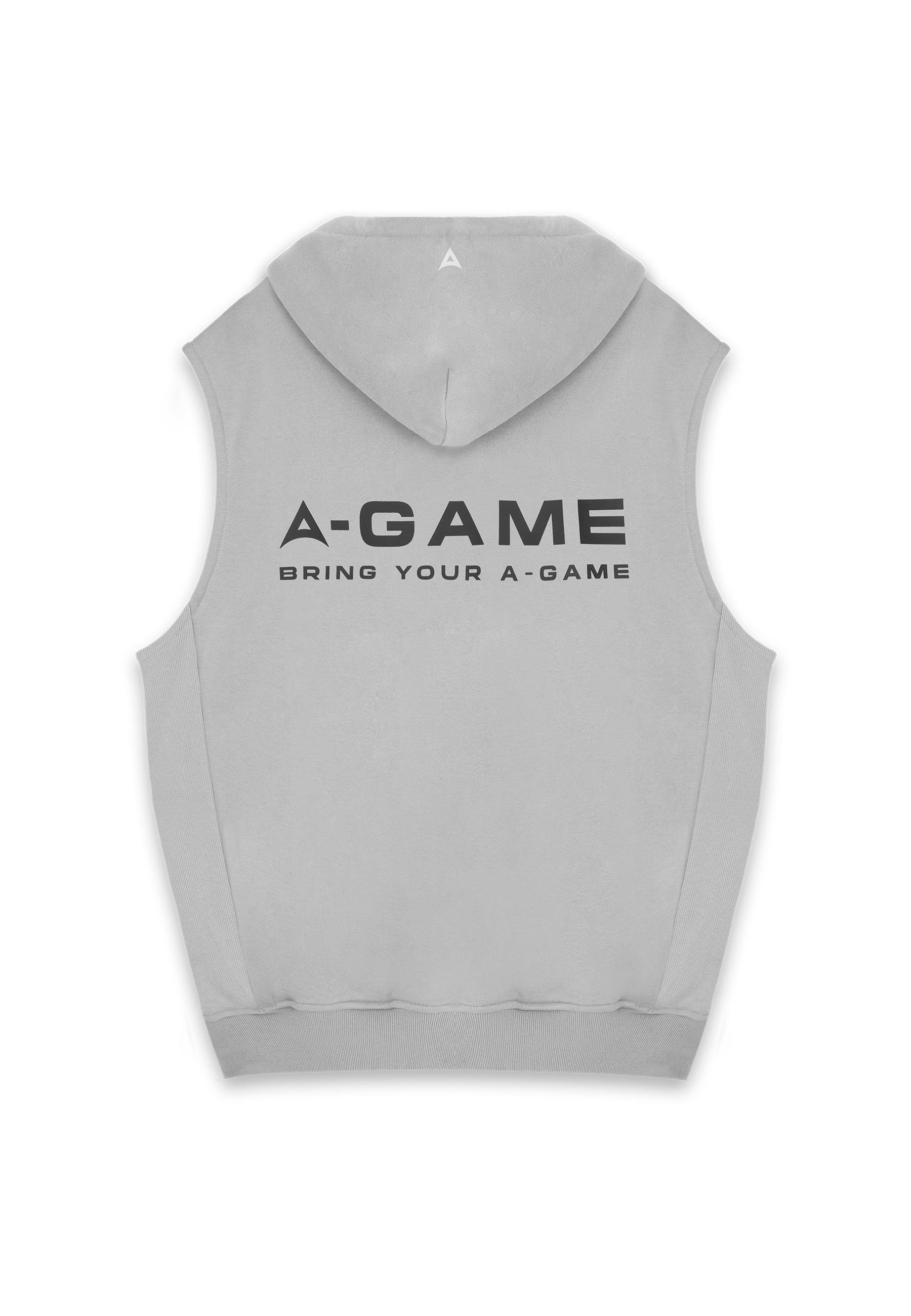 MENS A-GAME LOGO GRAPHIC SLEEVELESS HOODIE - STEEL GREY