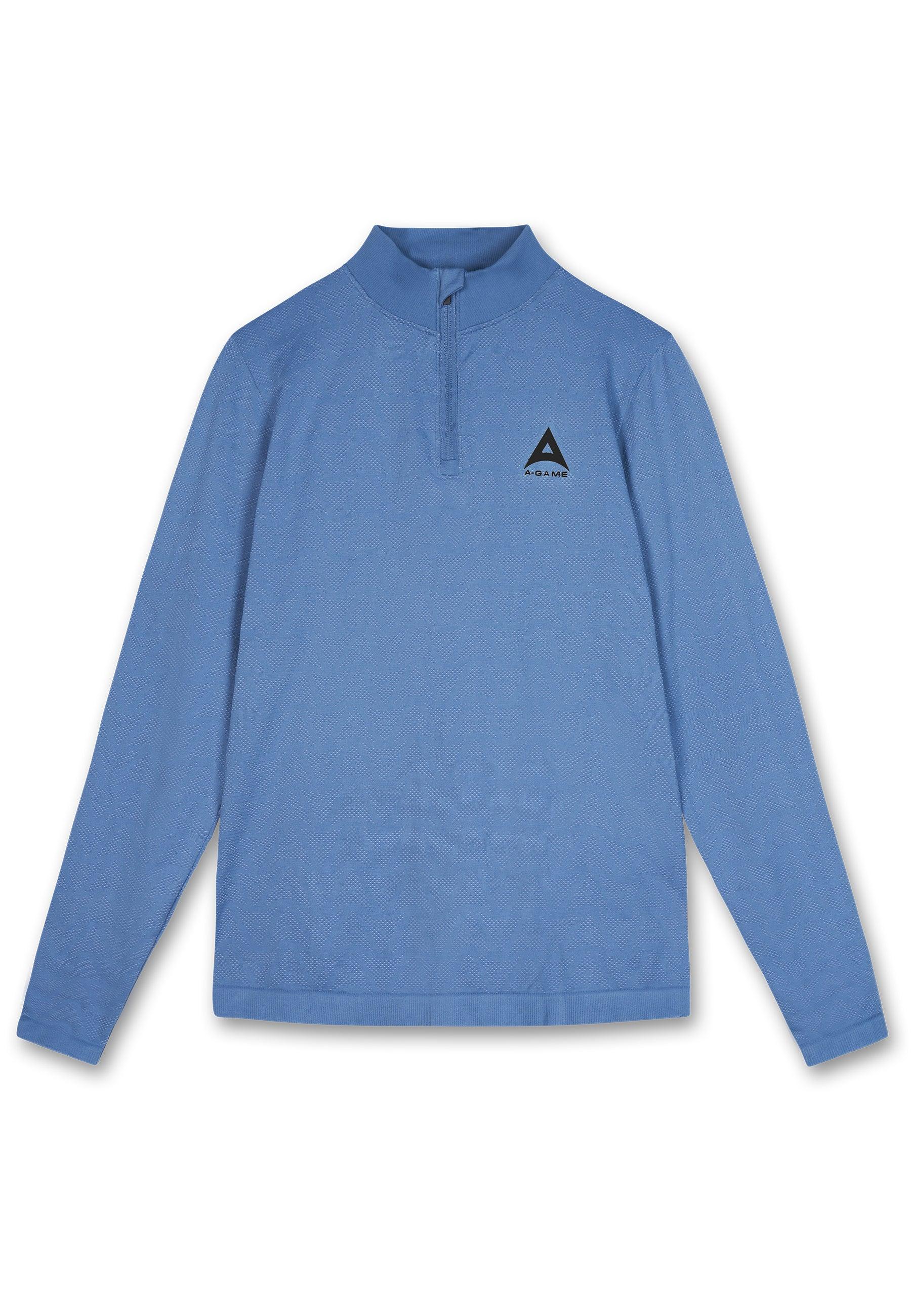 MENS A-GAME SEAMLESS LOGO TRAINING LONG SLEEVE TOP - OCEAN BLUE