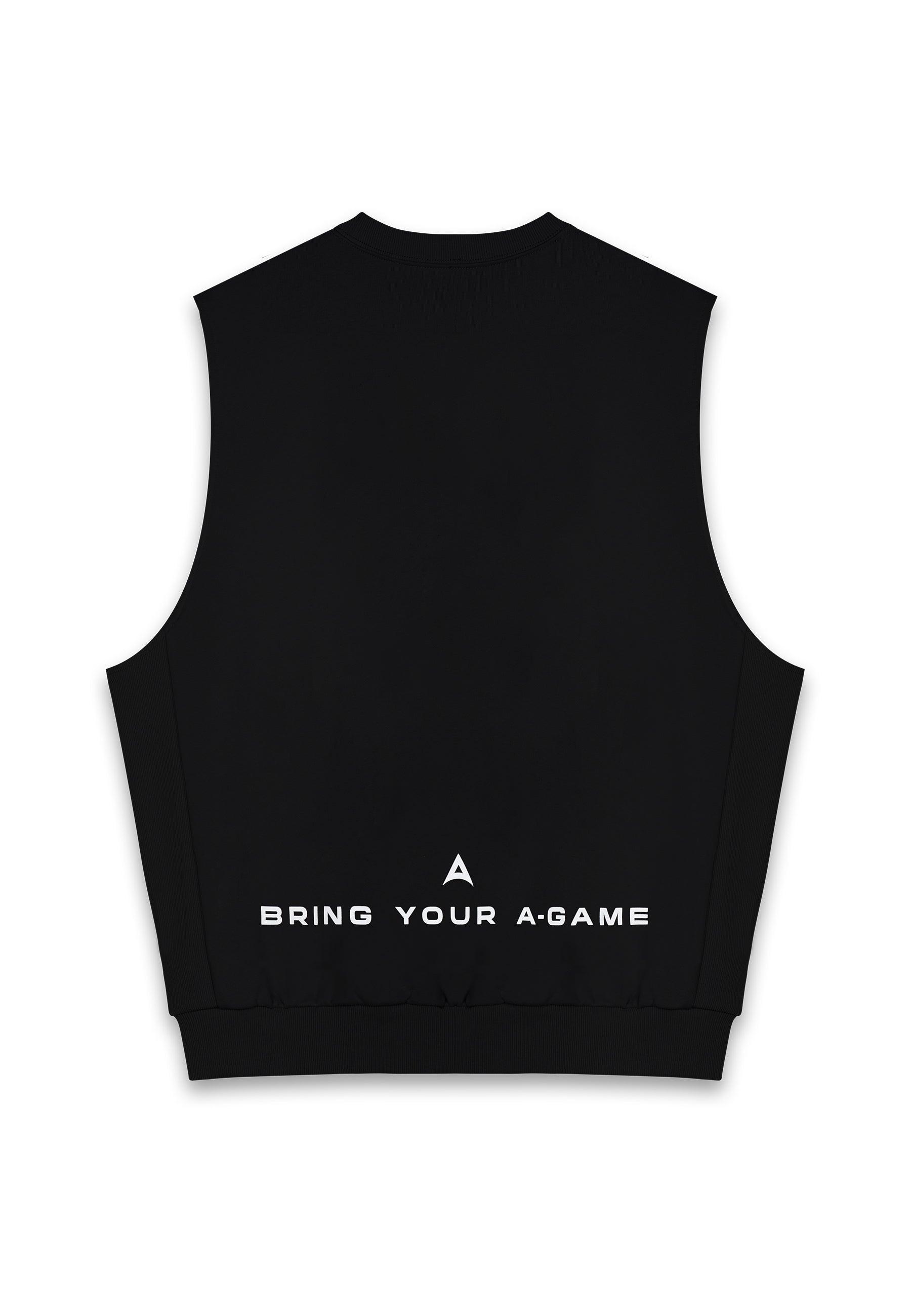 MENS BRING YOUR A-GAME GRAPHIC SLEEVELESS SWEATSHIRT - BLACK