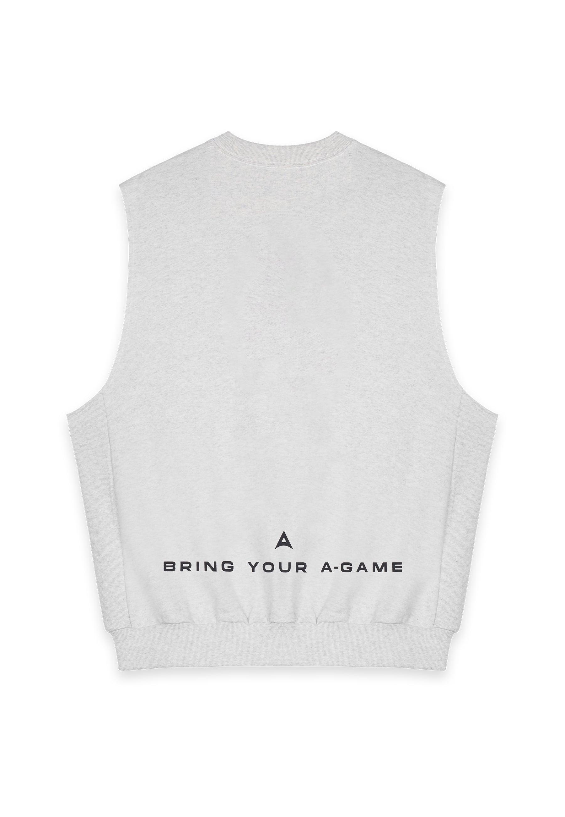 MENS BRING YOUR A-GAME GRAPHIC SLEEVELESS SWEATSHIRT - SNOW MARL