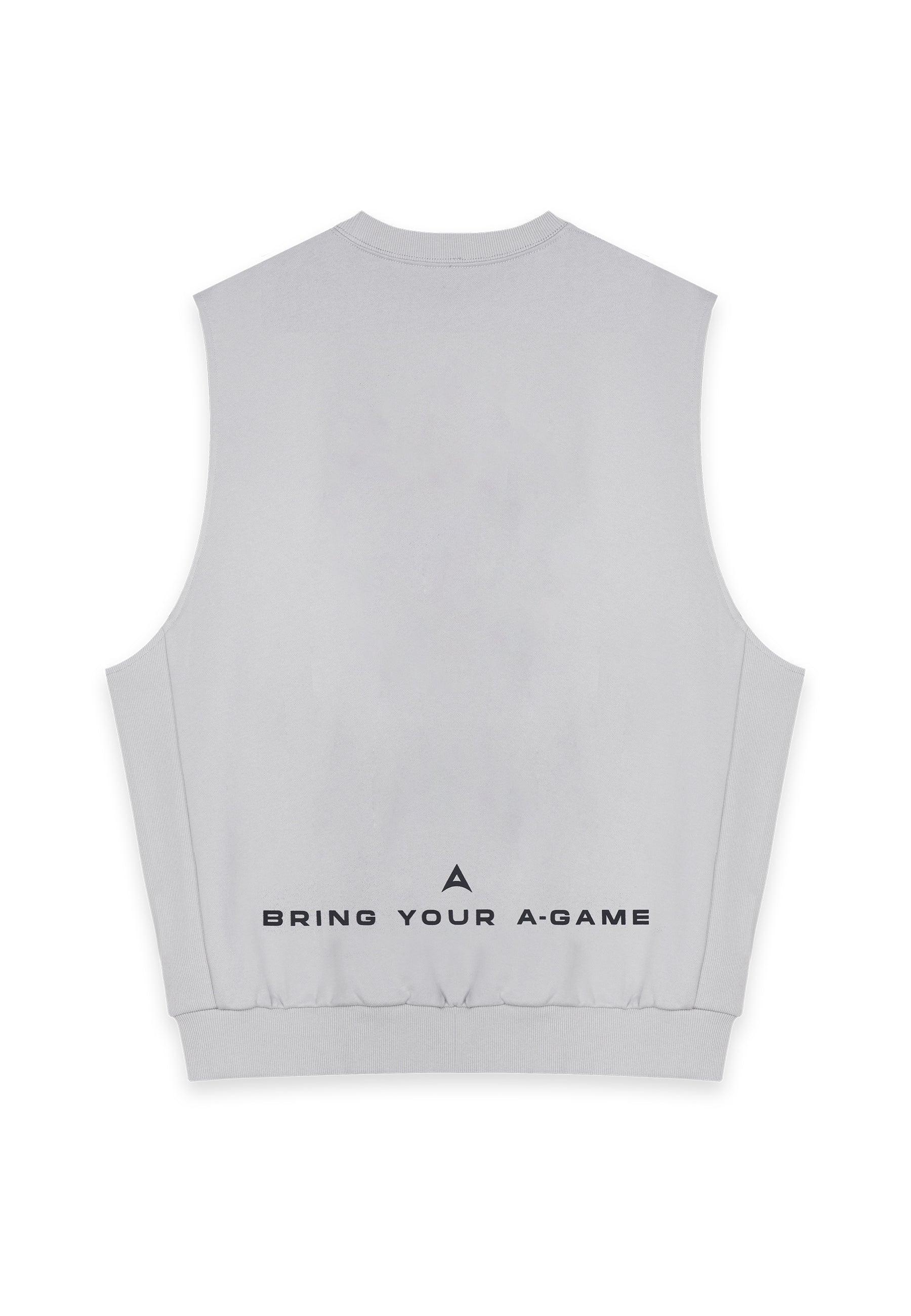 MENS BRING YOUR A-GAME GRAPHIC SLEEVELESS SWEATSHIRT - STEEL GREY