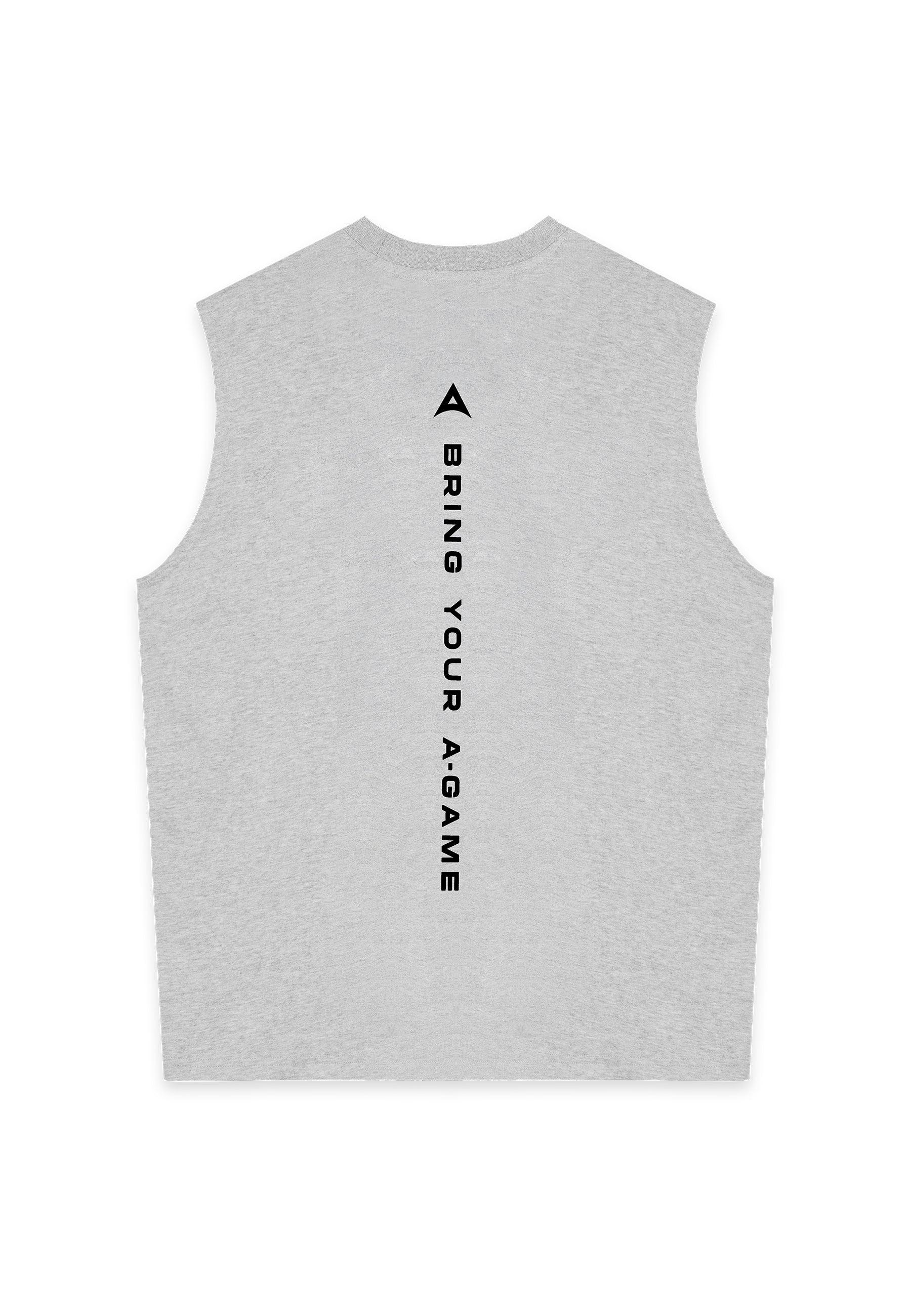 MENS BRING YOUR A-GAME GRAPHIC SLEEVELESS T-SHIRT - GREY MARL