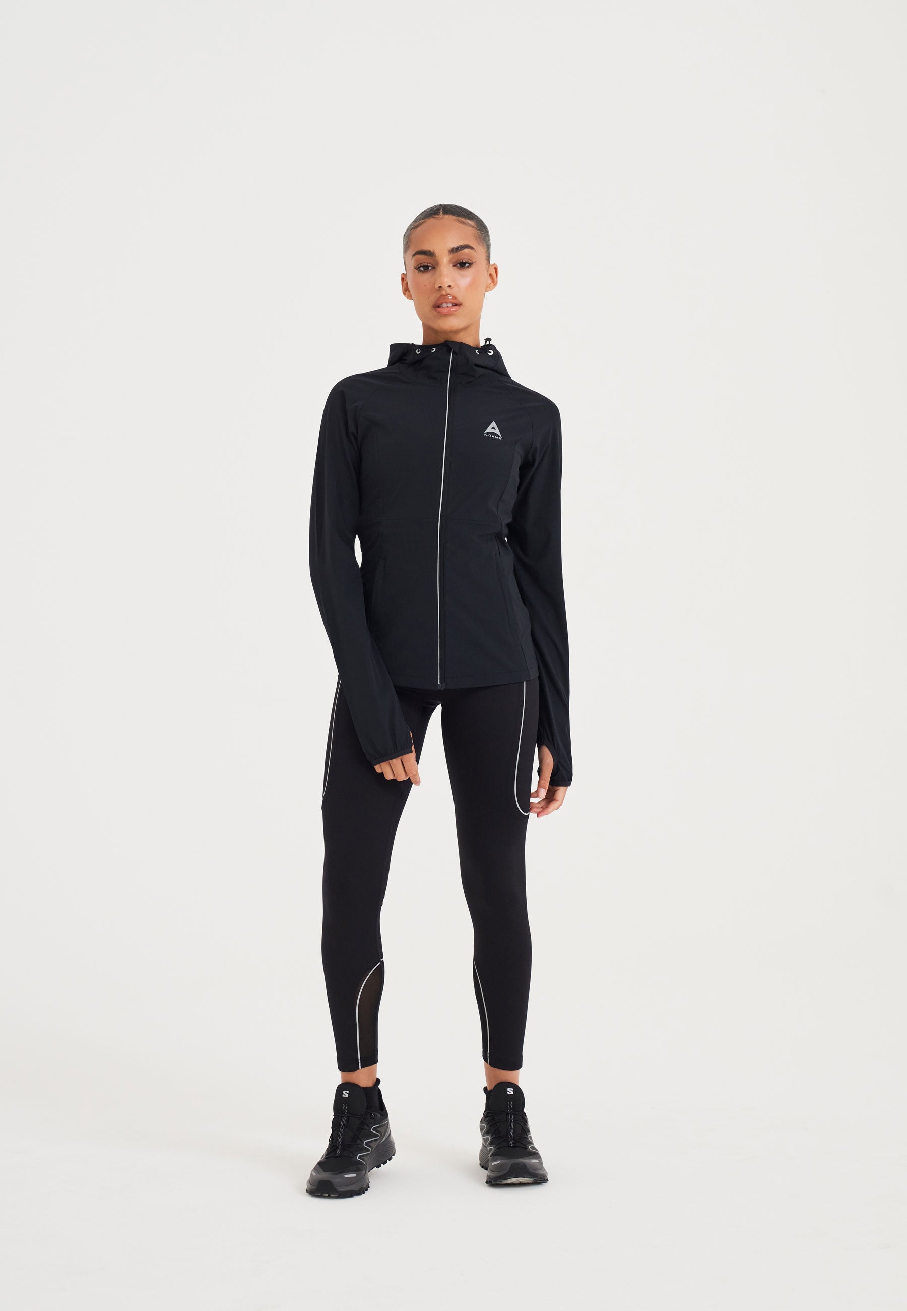 WOMENS A-GAME LIGHTWEIGHT FITTED RUNNING JACKET - BLACK/SILVER