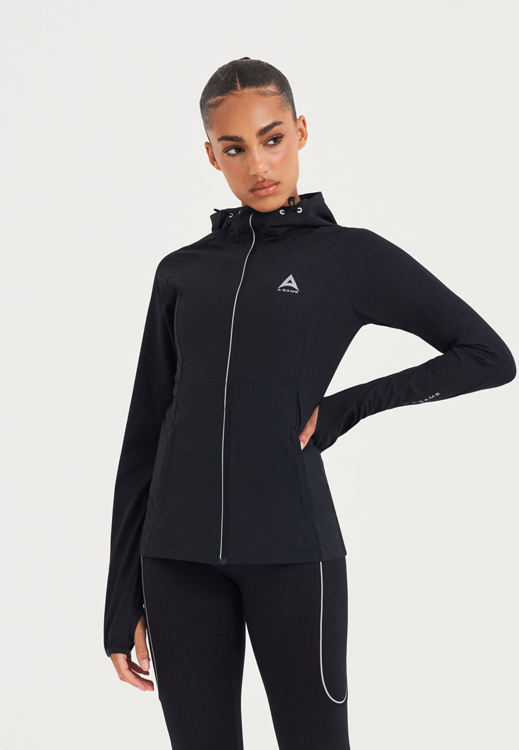 WOMENS A-GAME LIGHTWEIGHT FITTED RUNNING JACKET - BLACK/SILVER