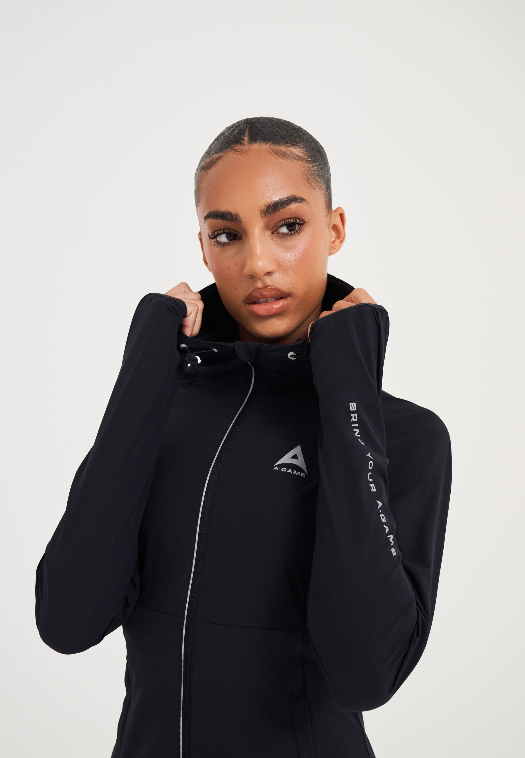 WOMENS A-GAME LIGHTWEIGHT FITTED RUNNING JACKET - BLACK/SILVER