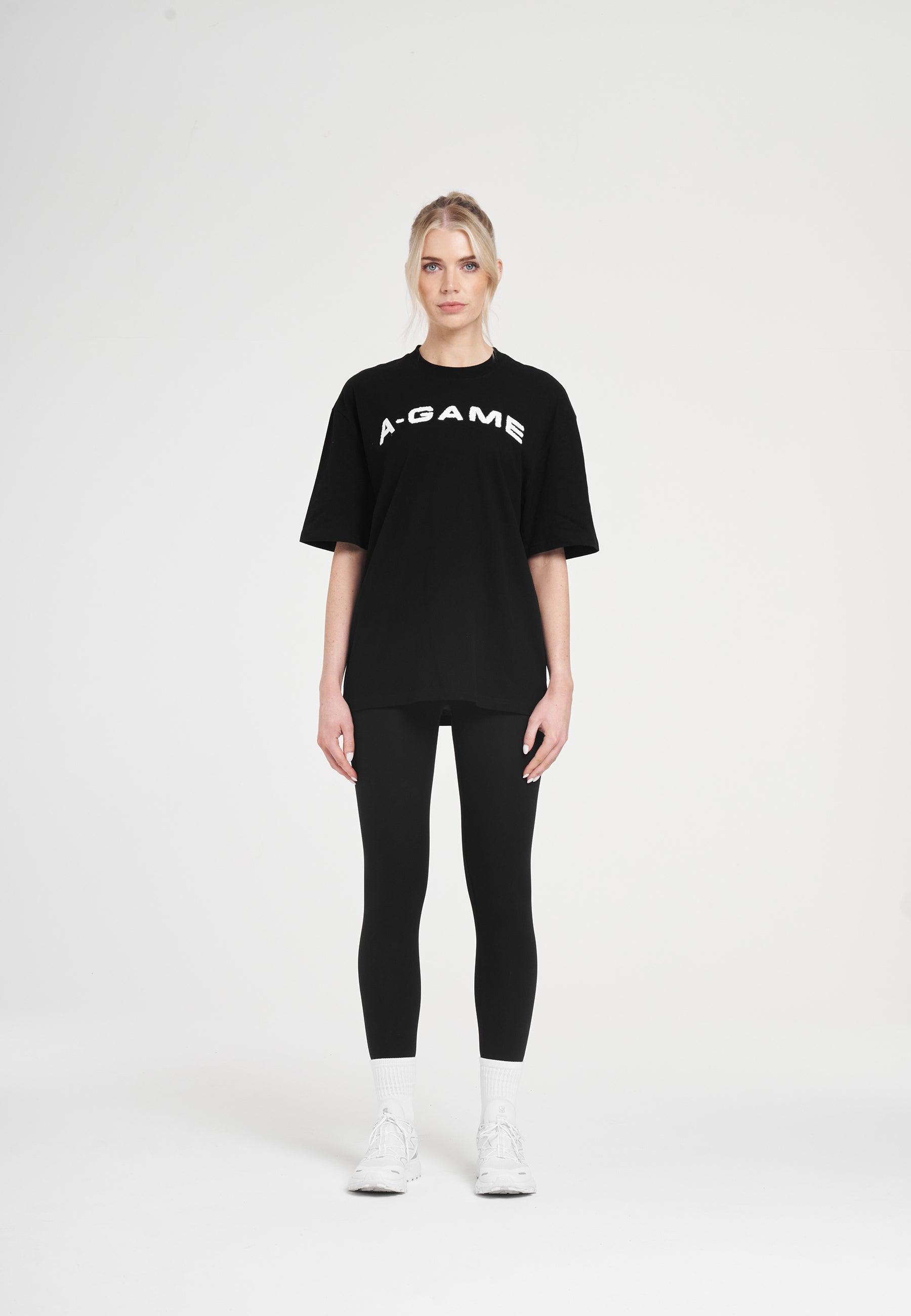 WOMENS A-GAME CHENILLE LOGO RELAXED T-SHIRT - BLACK