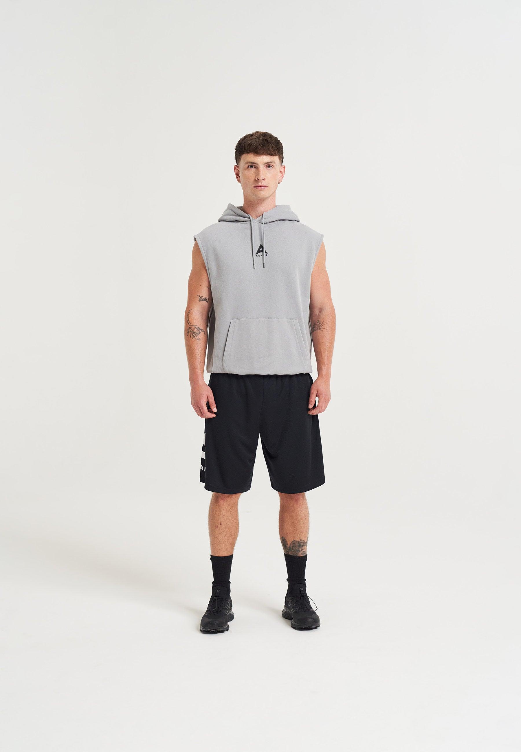 MENS A-GAME LOGO GRAPHIC SLEEVELESS HOODIE - STEEL GREY