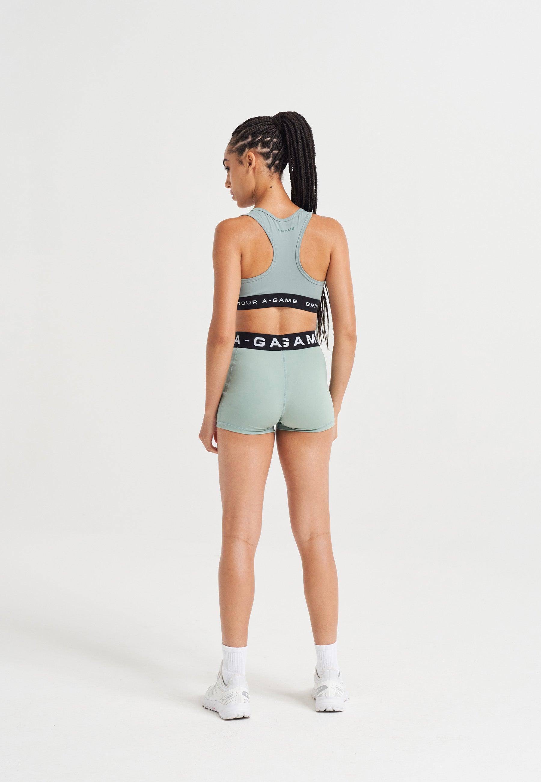 WOMENS A-GAME LOGO TRAINING BRA - SAGE GREEN
