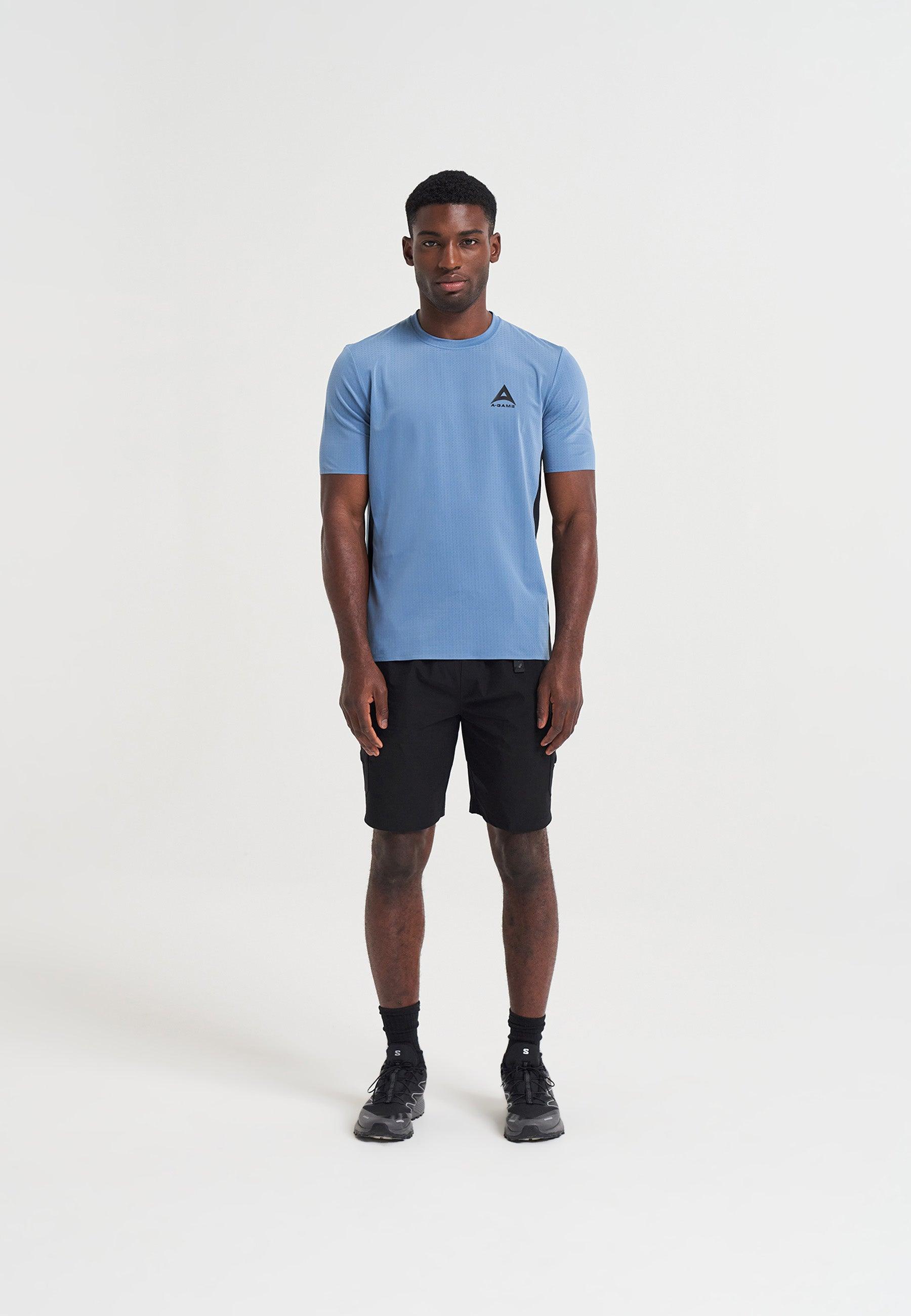 MENS A-GAME PANELLED TRAINING T-SHIRT - OCEAN BLUE/BLACK