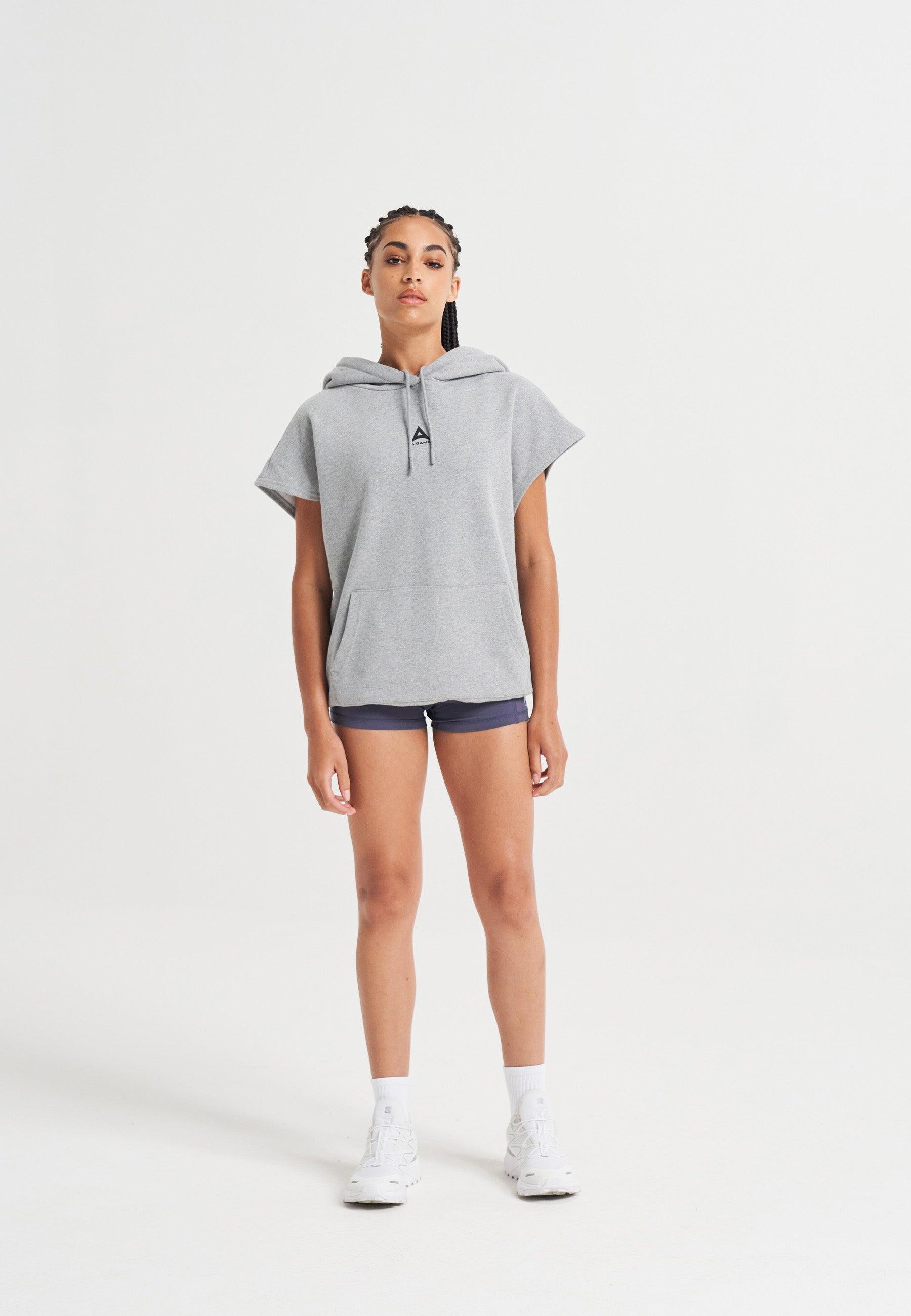 WOMENS A-GAME ROTATE LOGO CROPPED SLEEVELESS HOODIE - GREY MARL