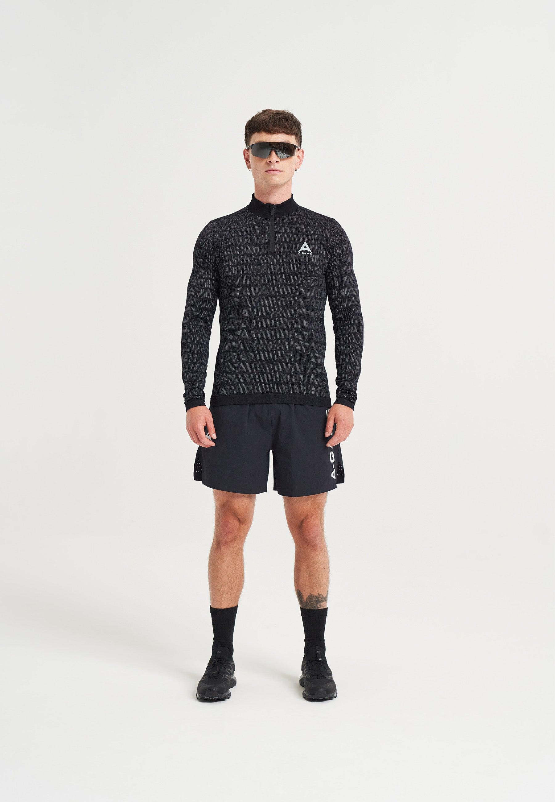 MENS A-GAME SEAMLESS LOGO TRAINING LONG SLEEVE TOP - BLACK