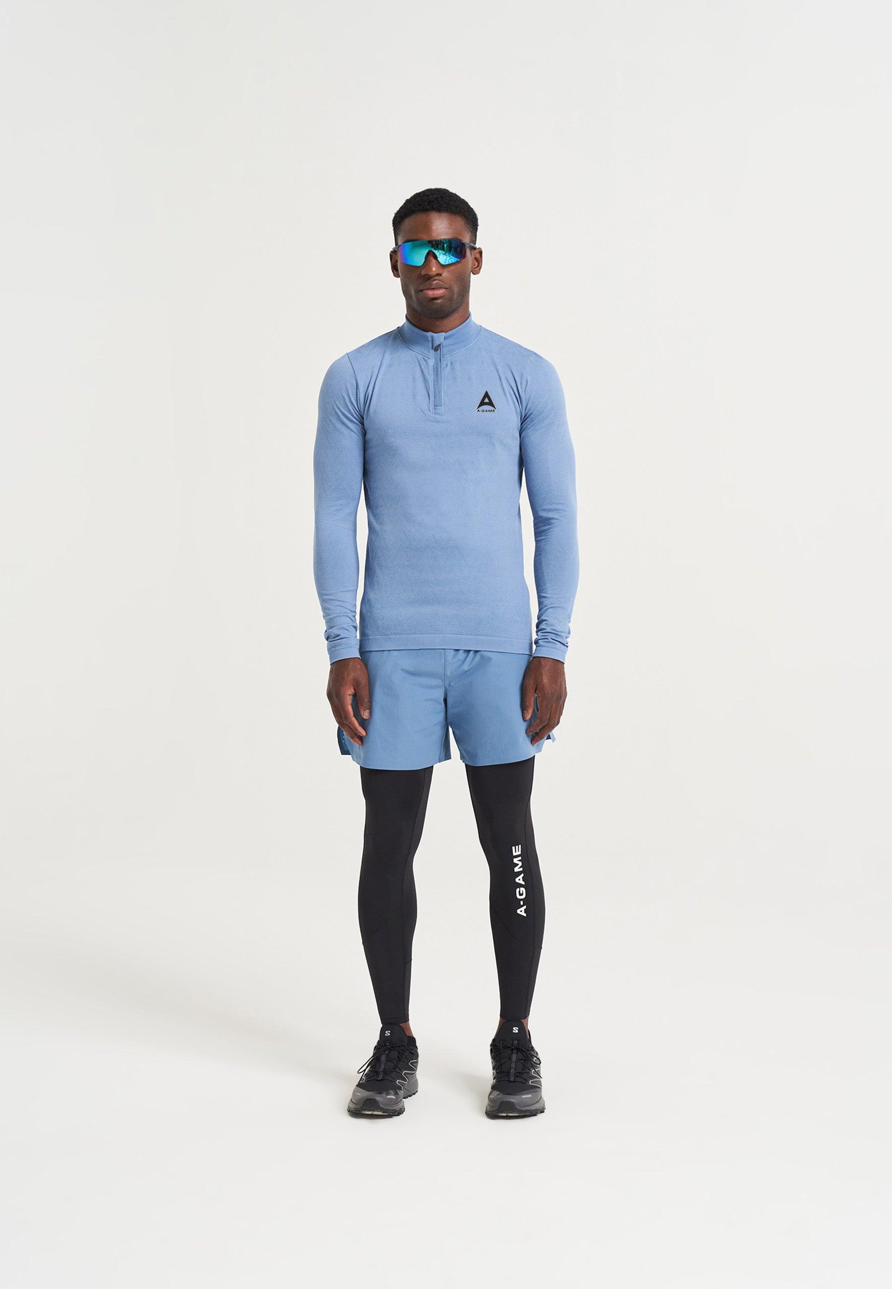 MENS A-GAME SEAMLESS LOGO TRAINING LONG SLEEVE TOP - OCEAN BLUE