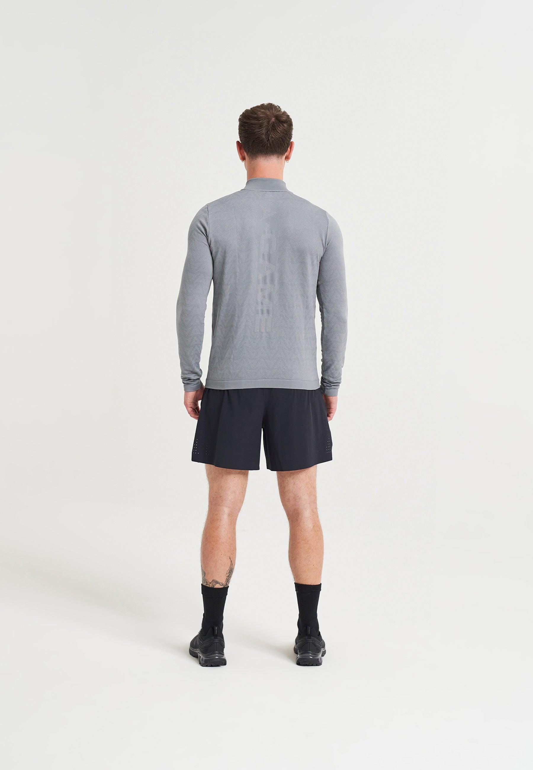 MENS A-GAME SEAMLESS LOGO TRAINING LONG SLEEVE TOP - STEEL GREY