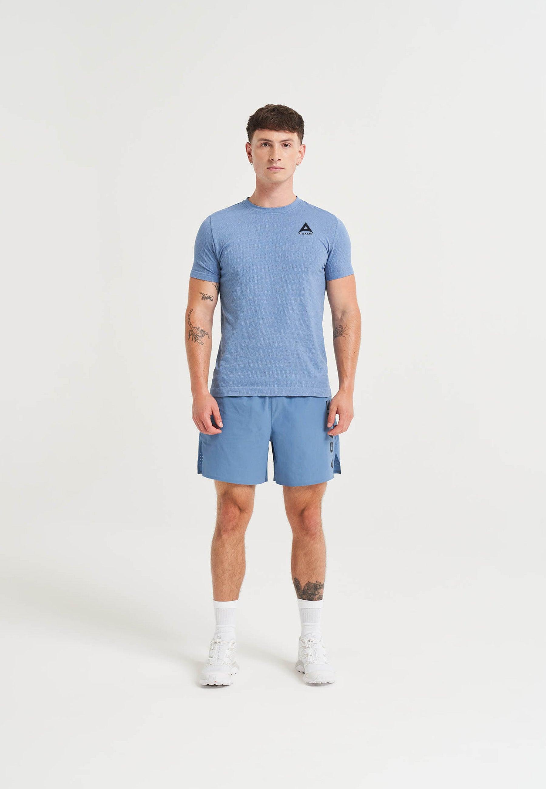 MENS A-GAME SEAMLESS TRAINING LOGO T-SHIRT - OCEAN BLUE