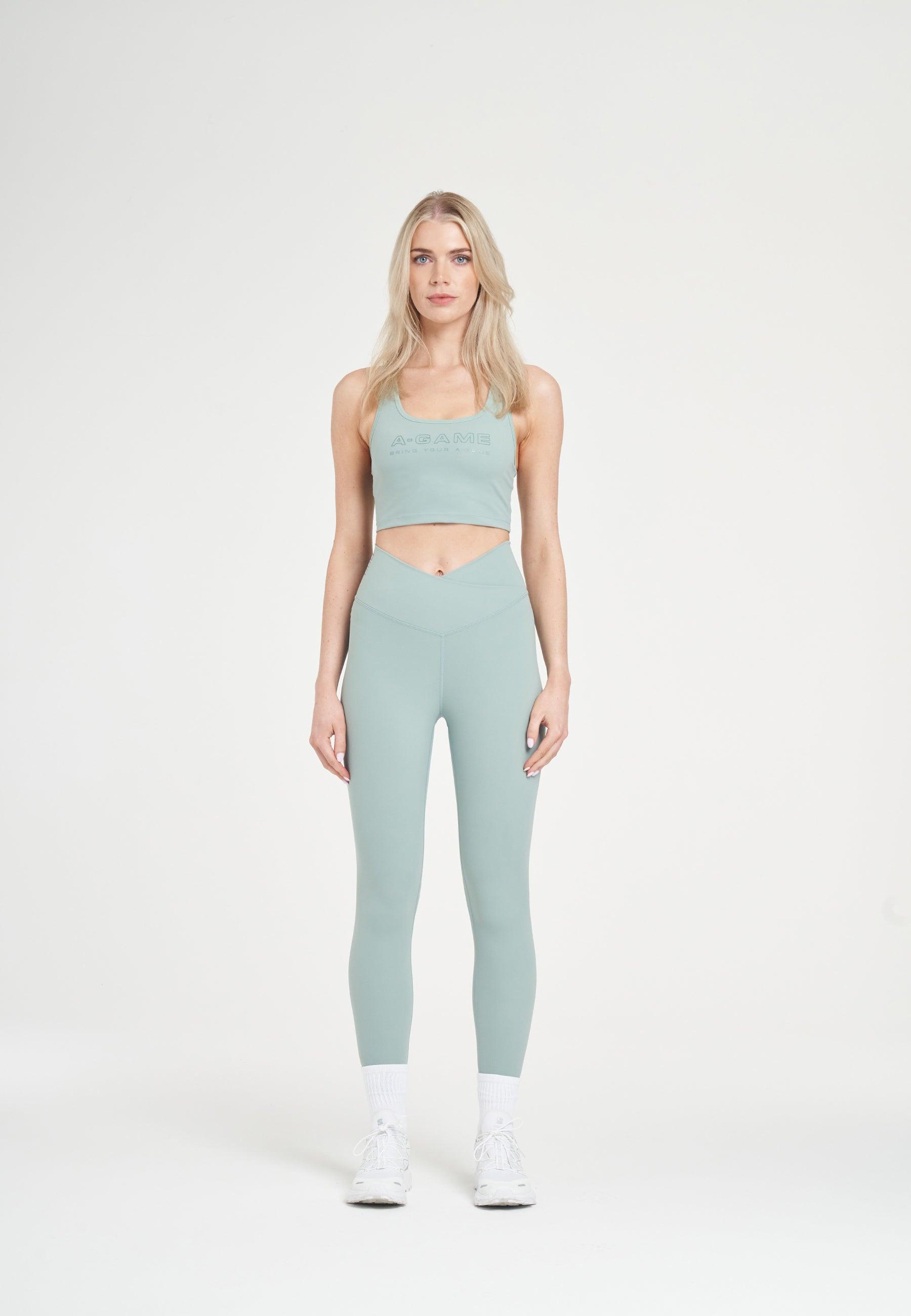 WOMENS A-GAME SQUARE NECK SPORTS BRA - SAGE GREEN