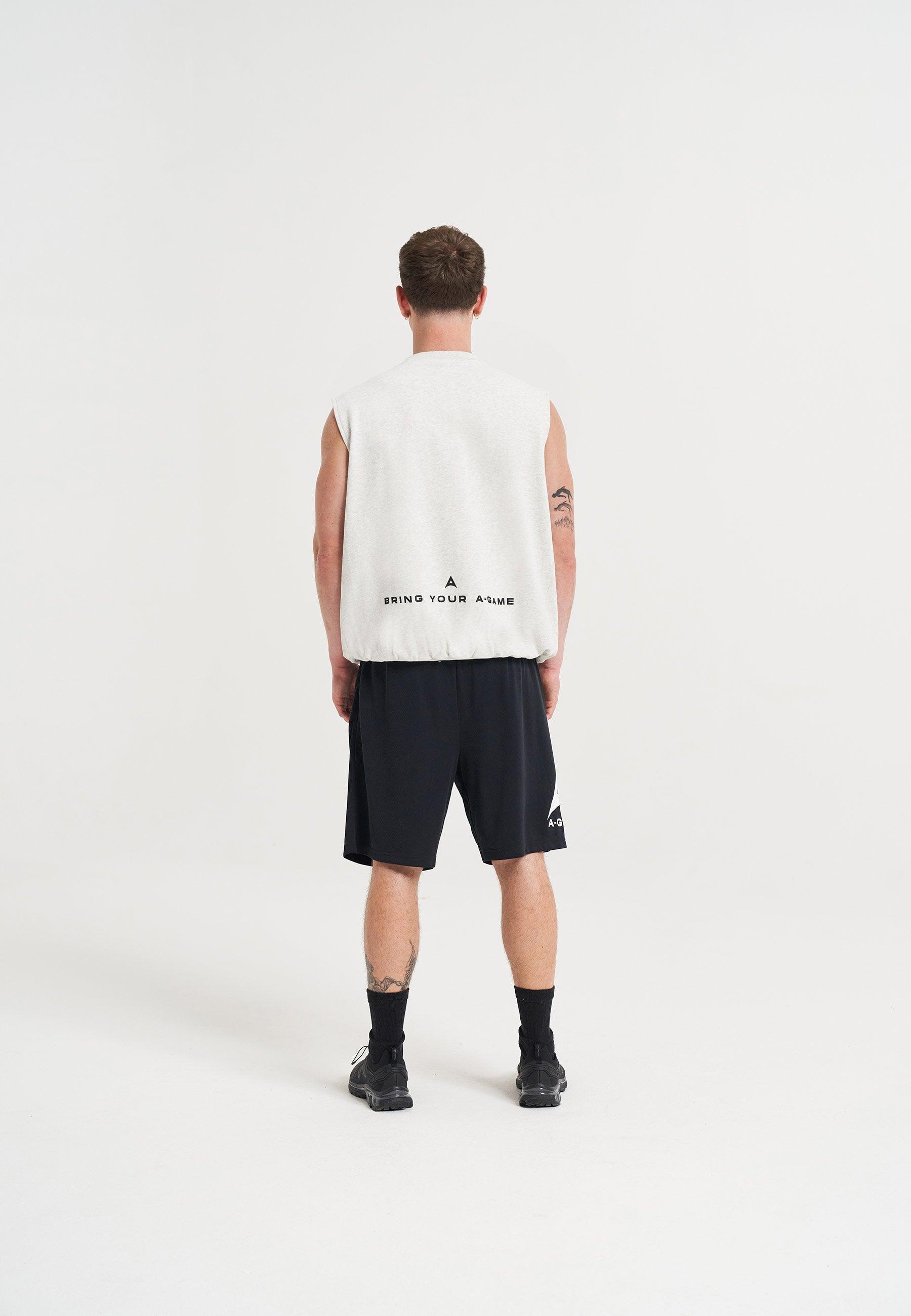 MENS BRING YOUR A-GAME GRAPHIC SLEEVELESS SWEATSHIRT - SNOW MARL