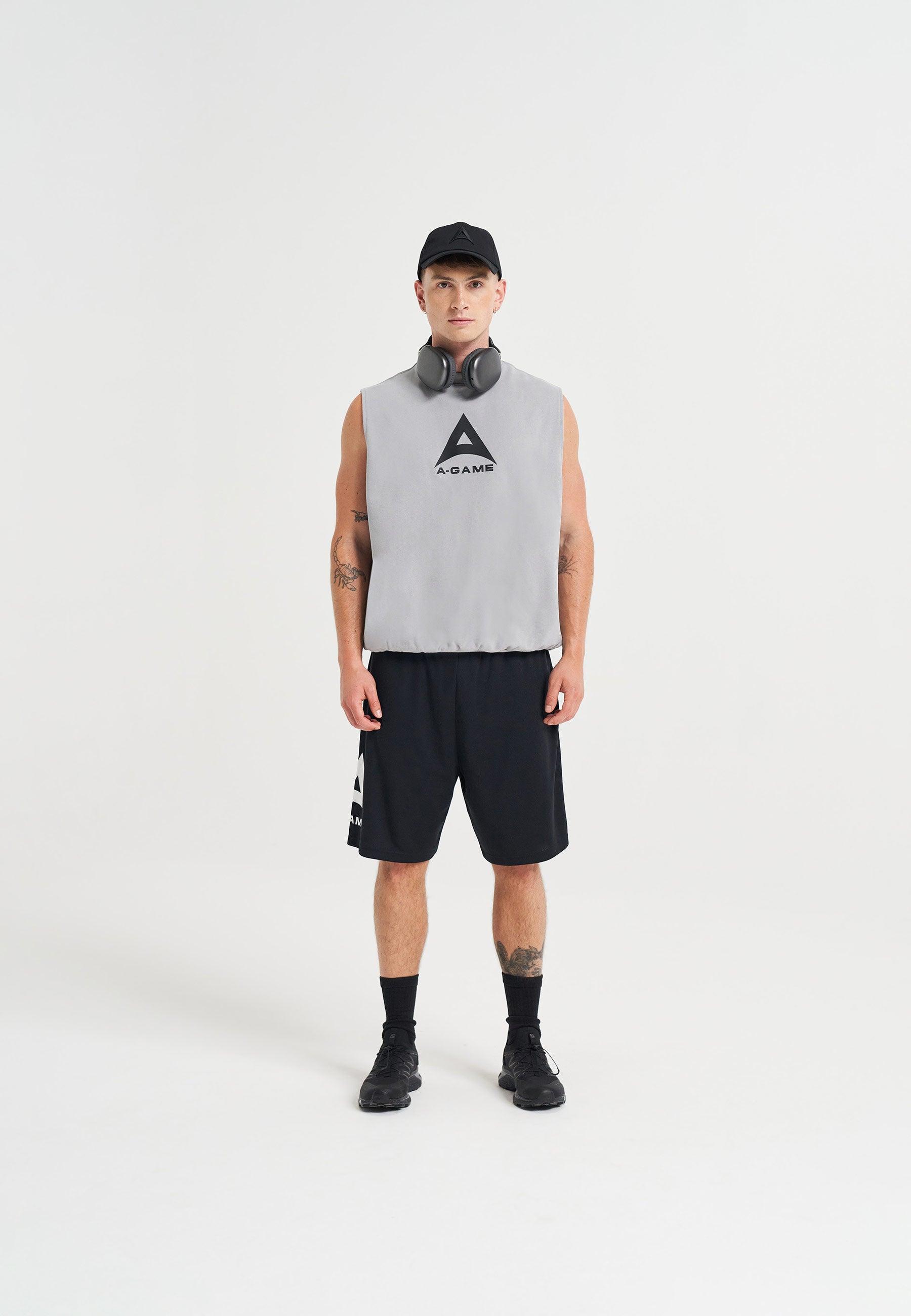 MENS BRING YOUR A-GAME GRAPHIC SLEEVELESS SWEATSHIRT - STEEL GREY