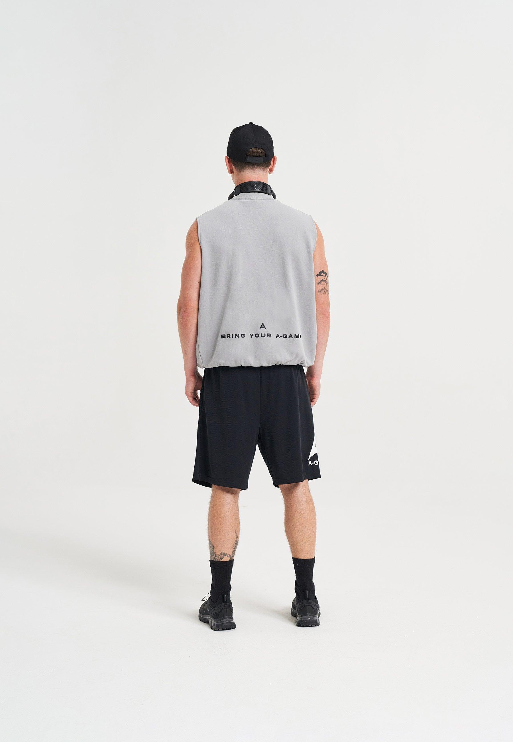 MENS BRING YOUR A-GAME GRAPHIC SLEEVELESS SWEATSHIRT - STEEL GREY