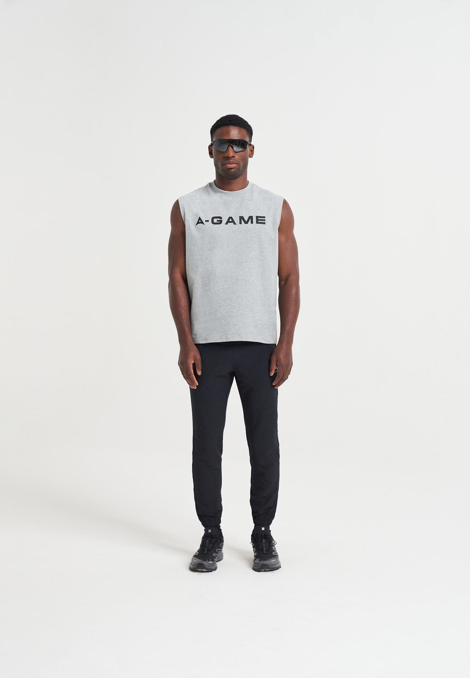 MENS BRING YOUR A-GAME GRAPHIC SLEEVELESS T-SHIRT - GREY MARL