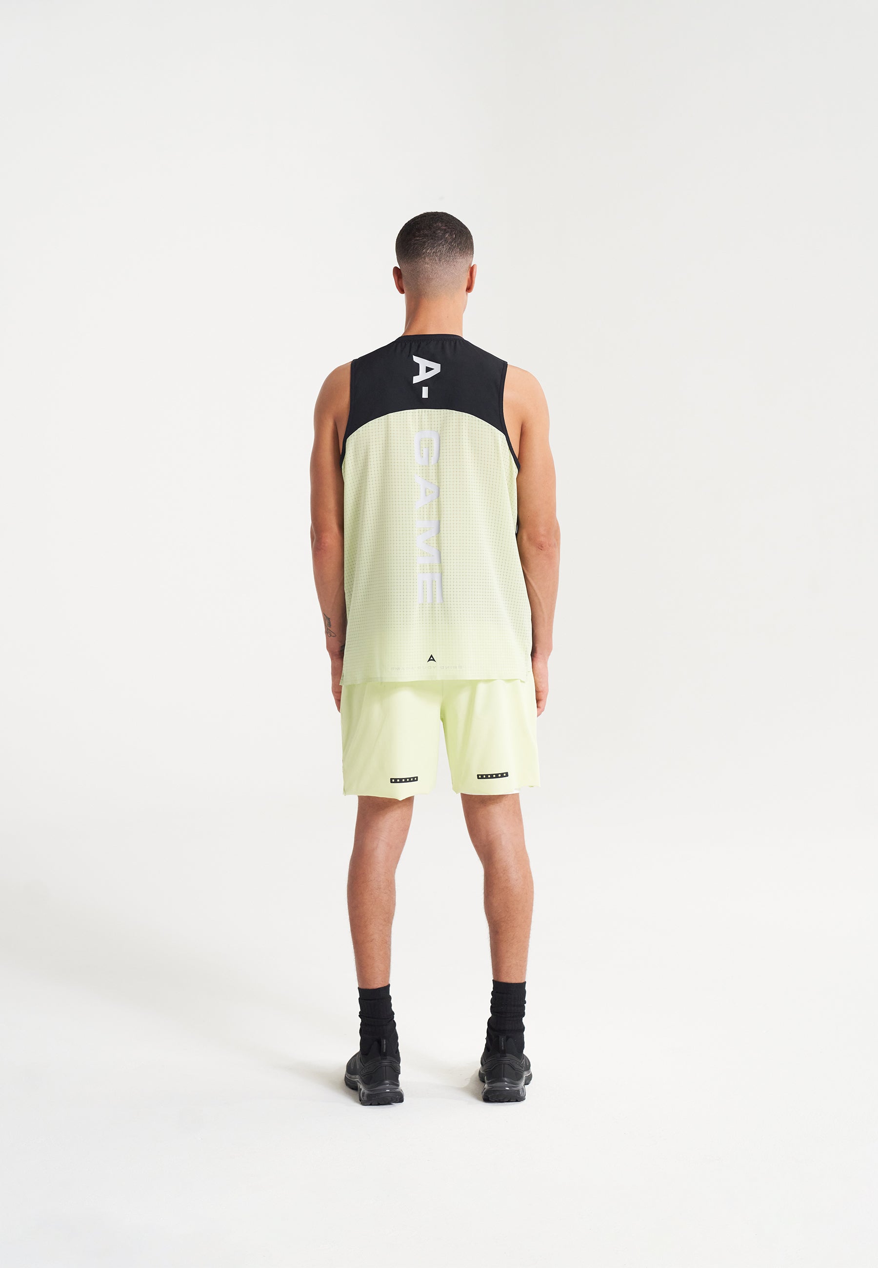 MENS A-GAME 2 IN 1 TRAINING SHORTS - LIME/BLACK/WHITE