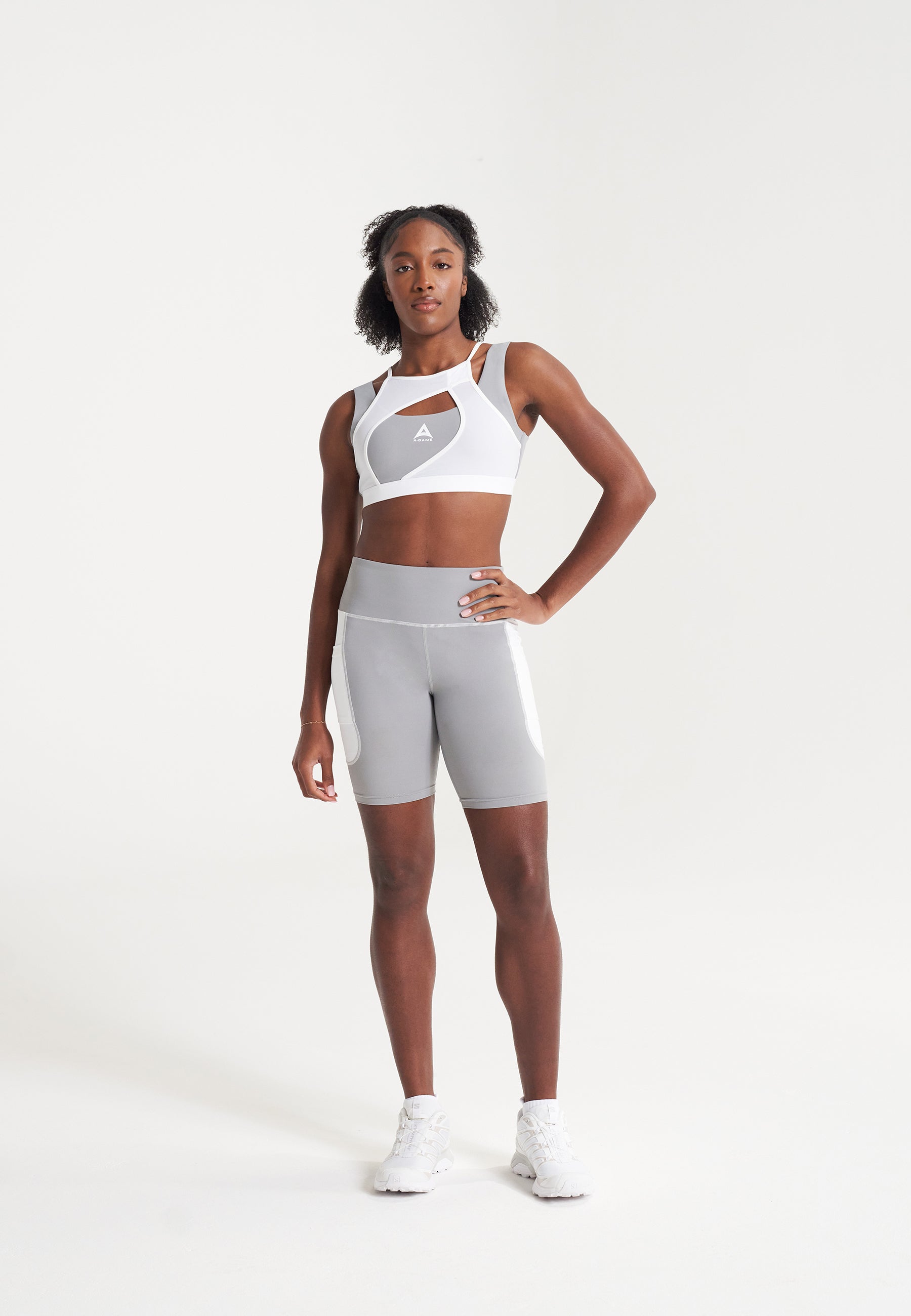WOMENS A-GAME LAYERED SPORTS BRAS - WHITE/GREY