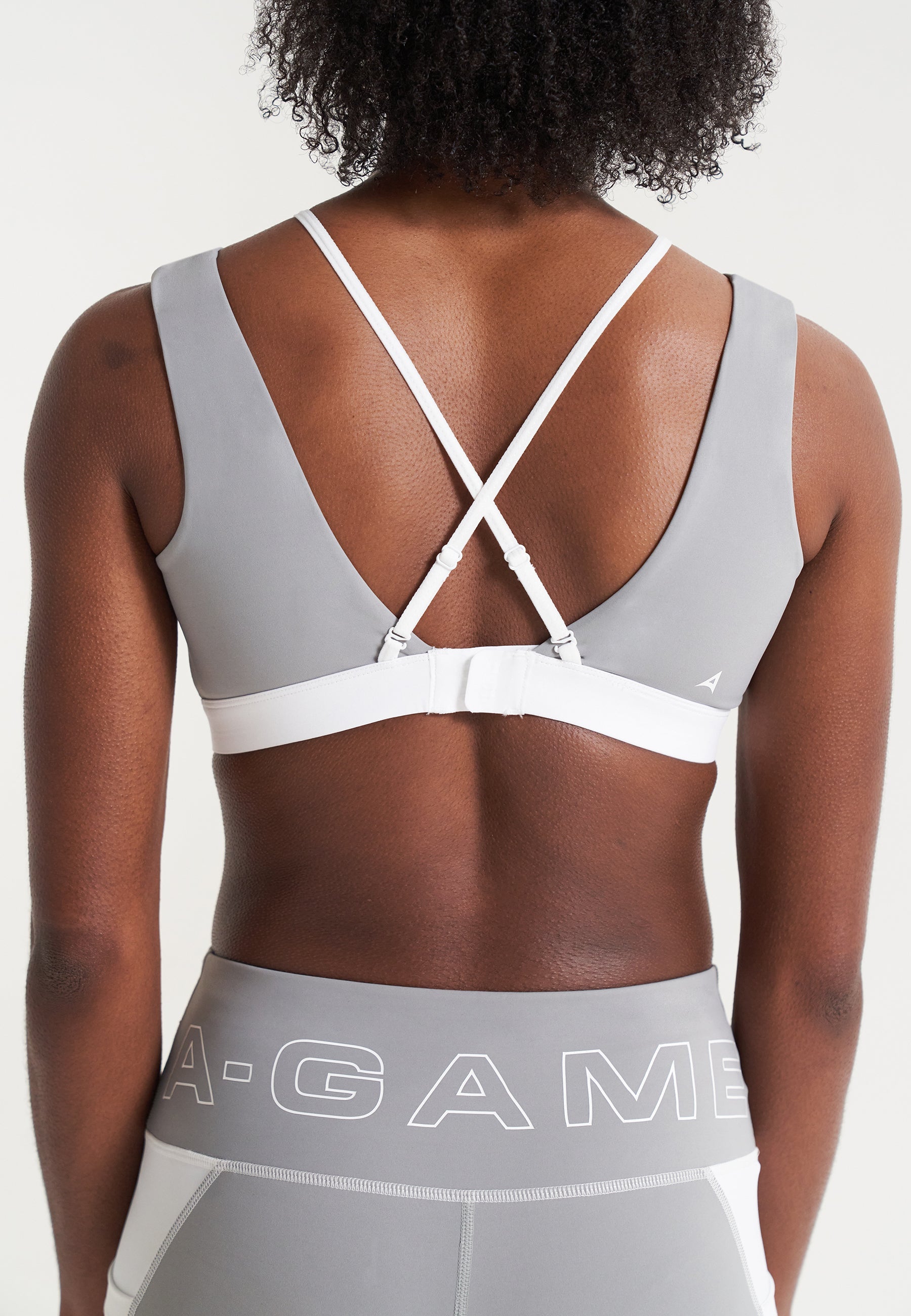 WOMENS A-GAME LAYERED SPORTS BRAS - WHITE/GREY