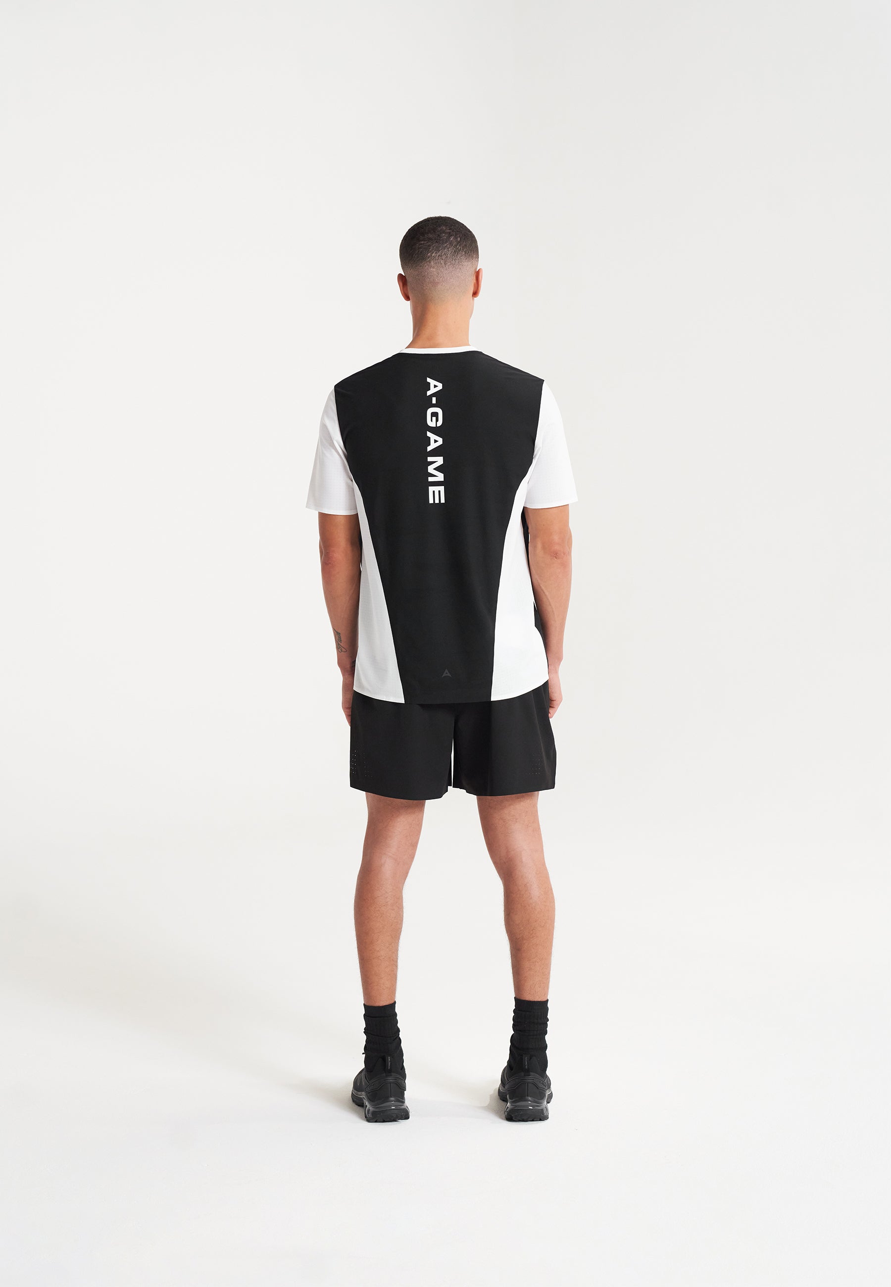 MENS A-GAME PANELLED TRAINING T-SHIRT - WHITE/BLACK