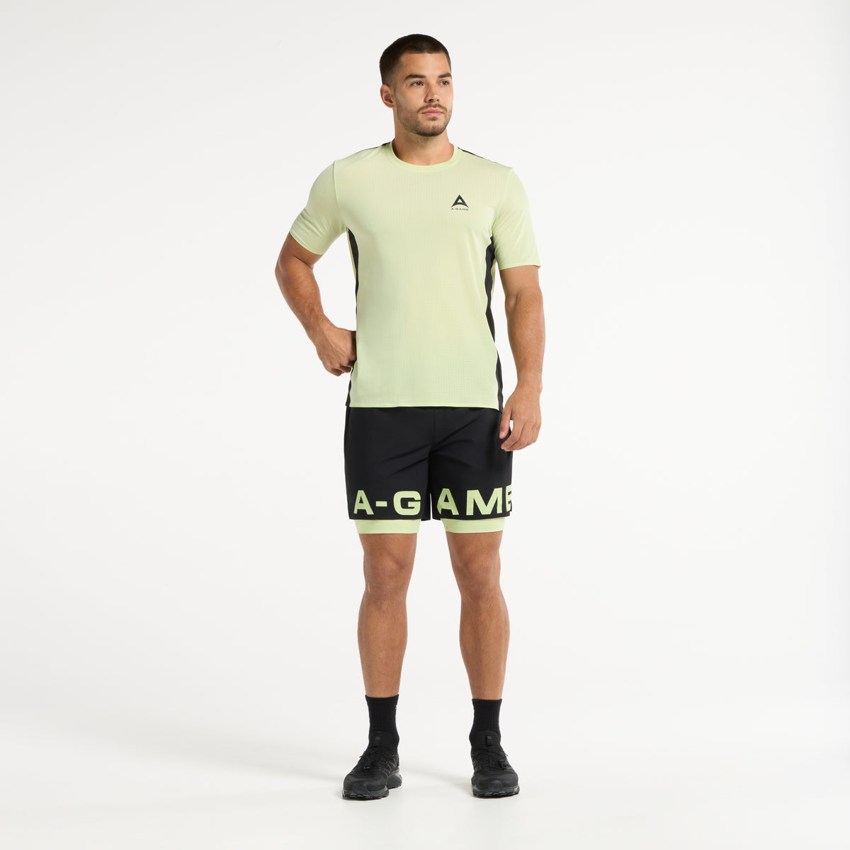 Men's 2-in-1 Shorts - Lime/Black/White