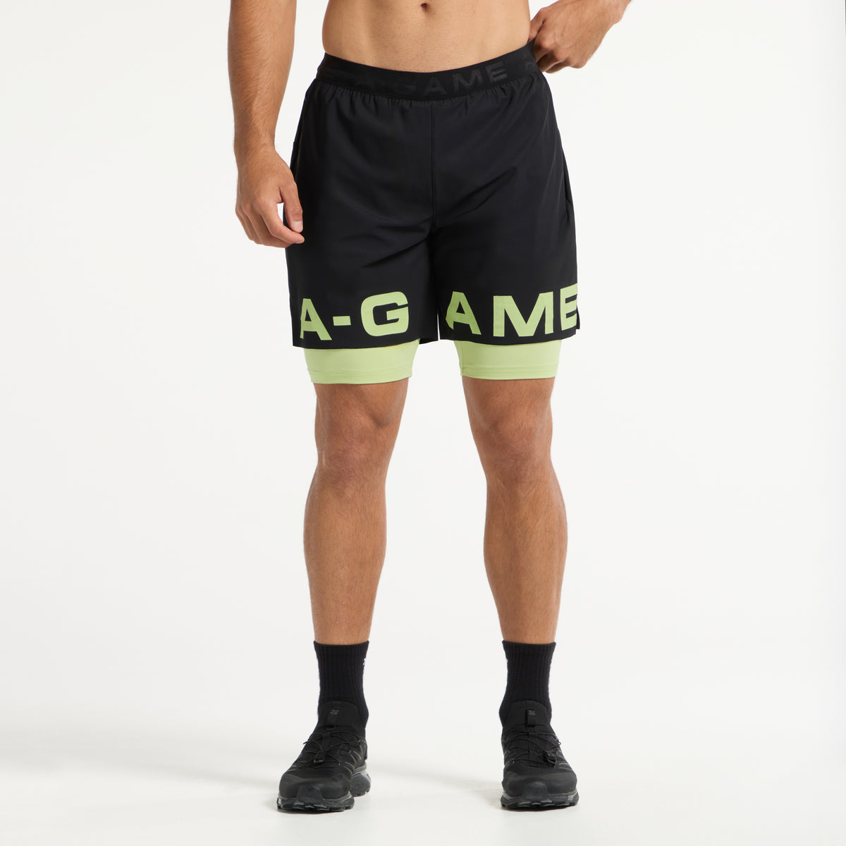Men's 2-in-1 Shorts - Lime/Black/White