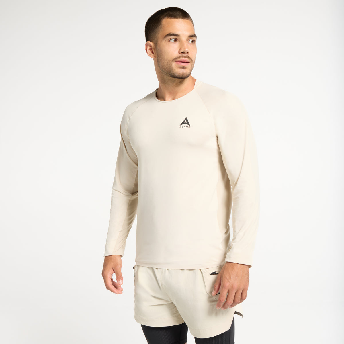 Men's Mesh Long Sleeve T-Shirt - Beige