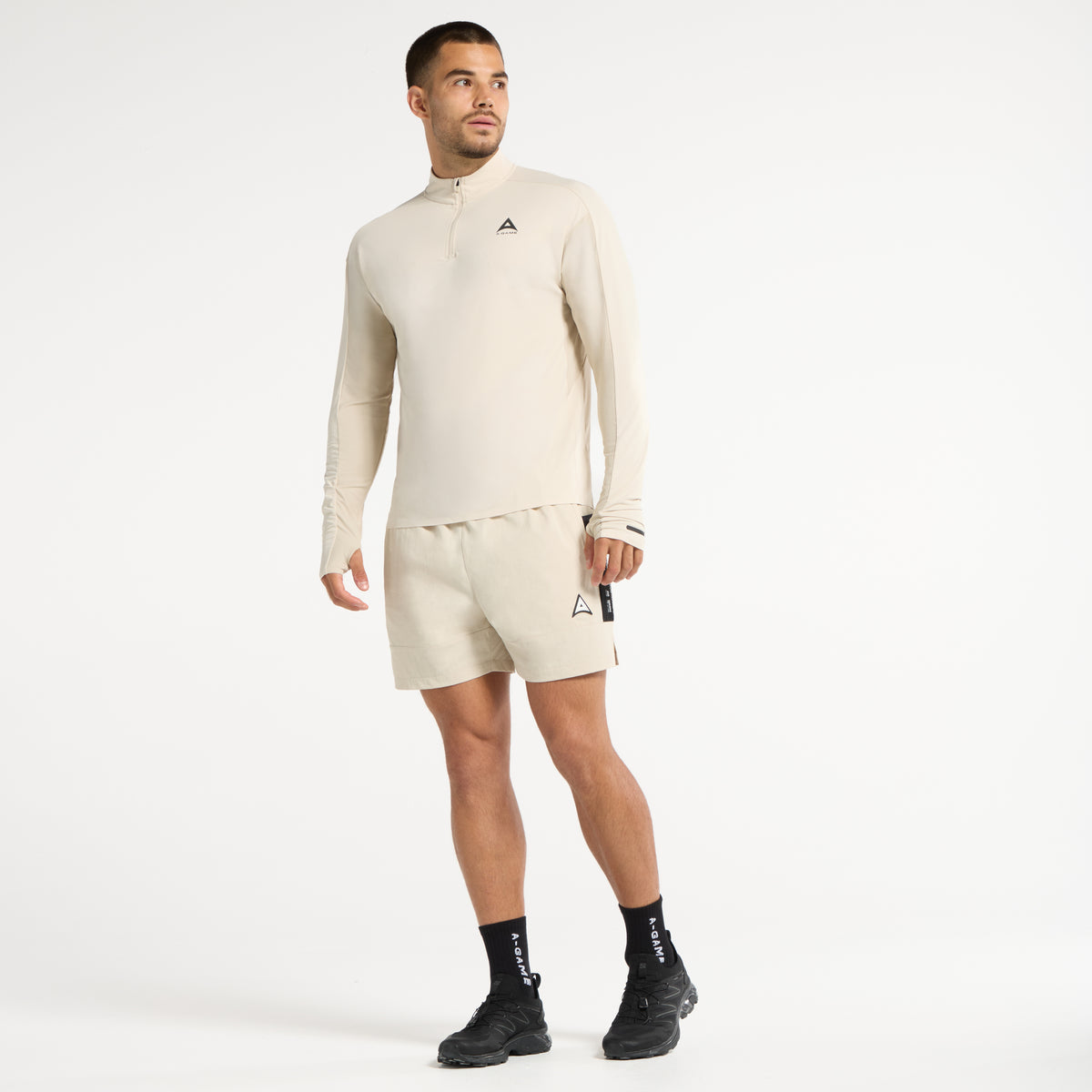 Men's Colour Block Training Shorts - Beige / Black