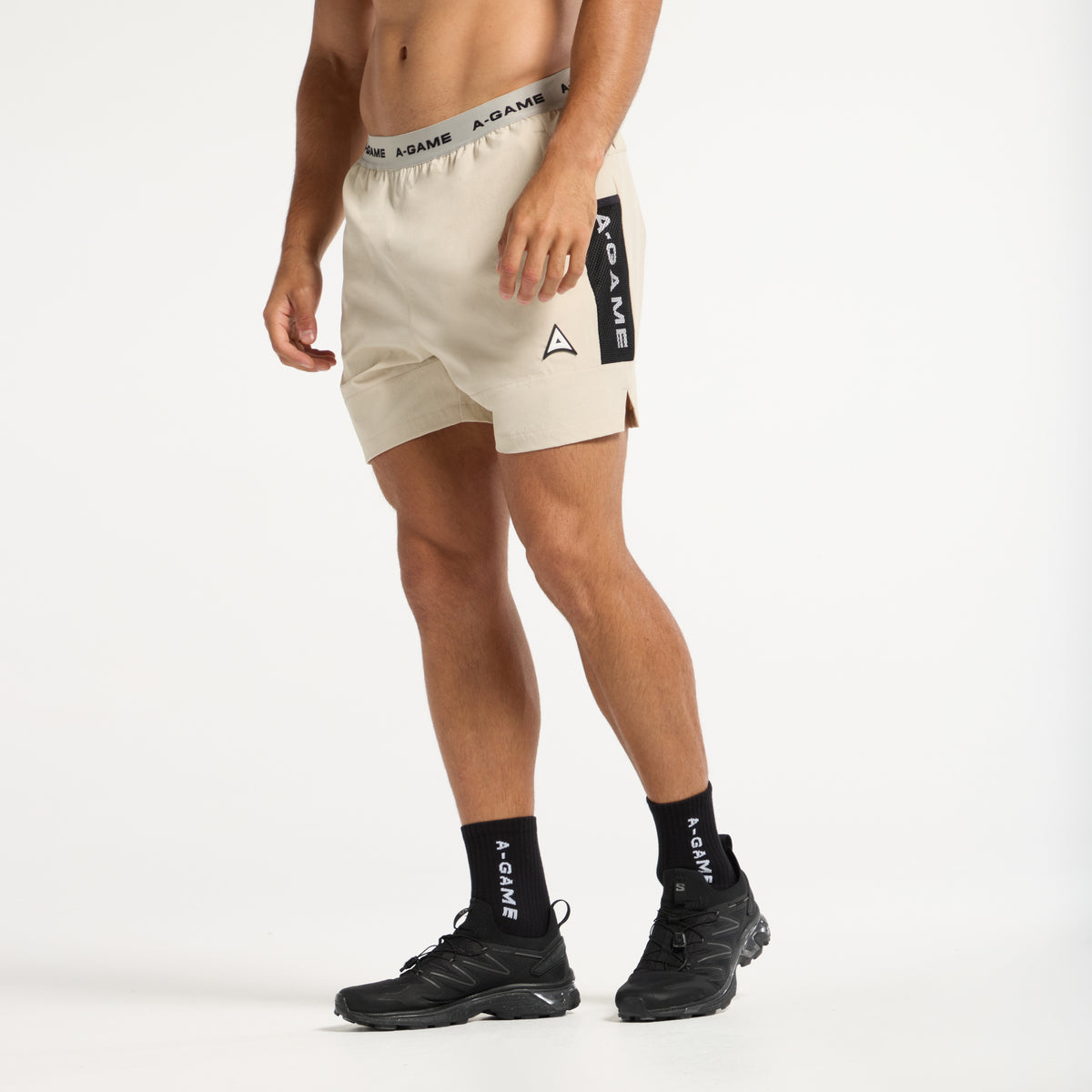Men's Colour Block Training Shorts - Beige / Black