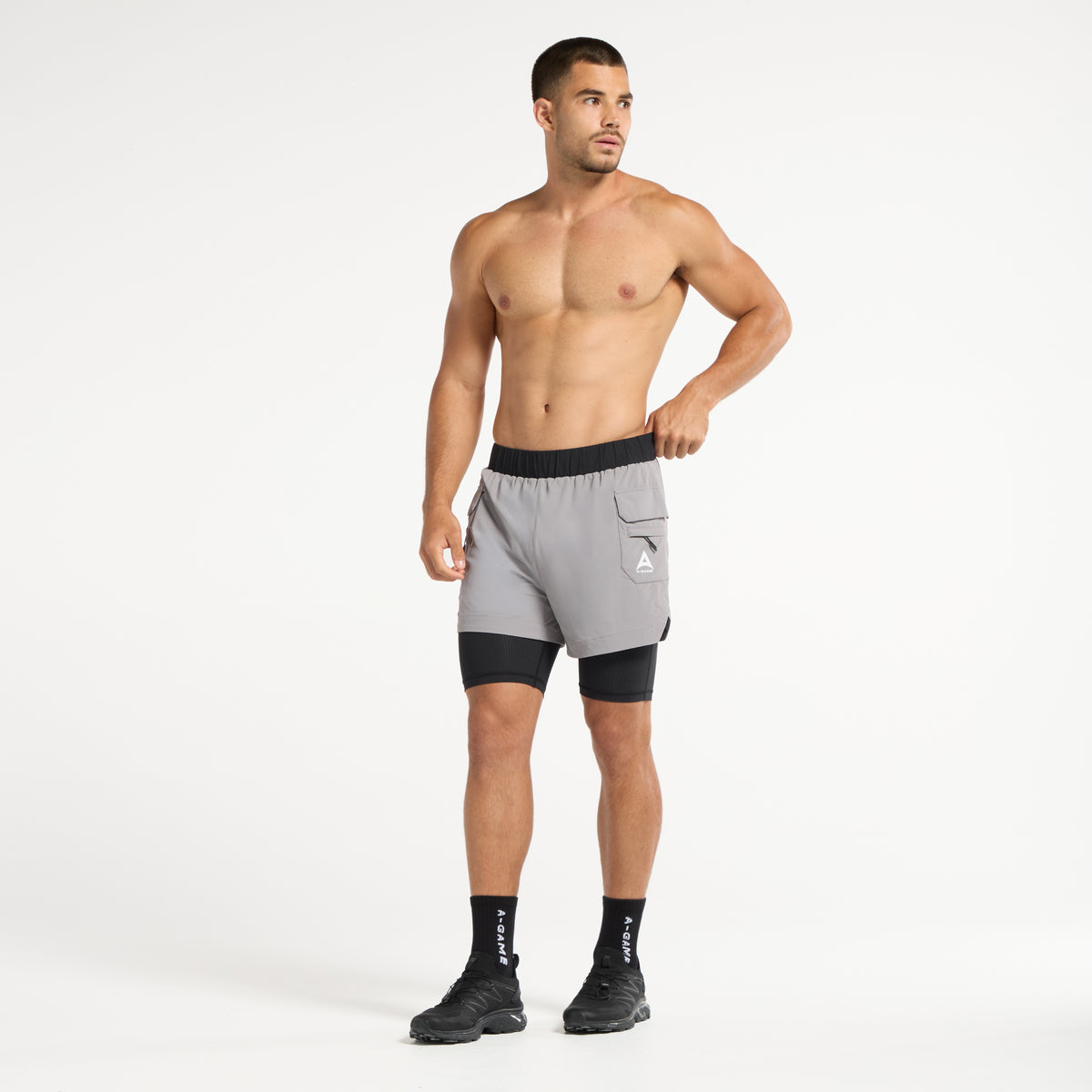 Men's 2-in-1 Cargo Shorts - Grey / Black