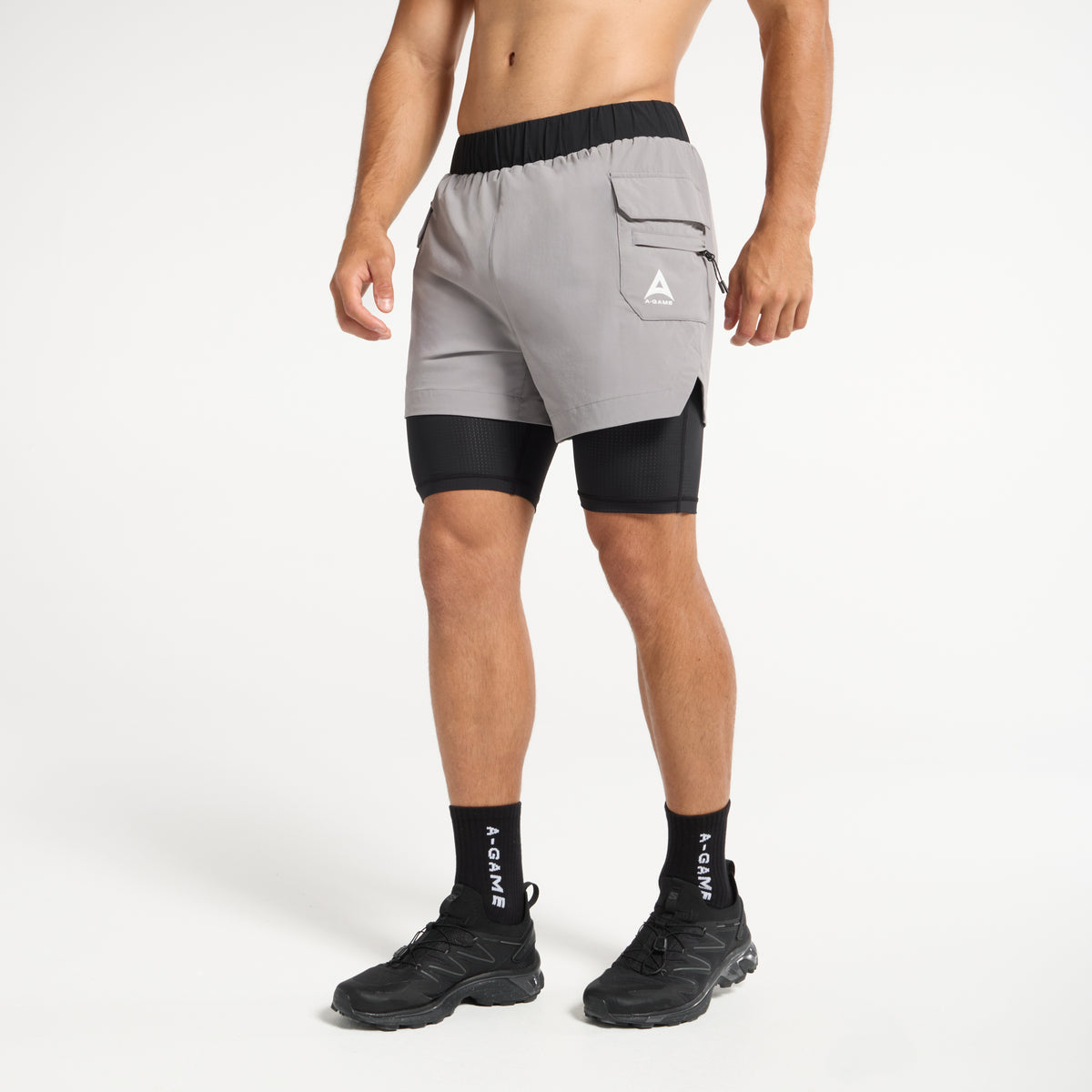 Men's 2-in-1 Cargo Shorts - Grey / Black