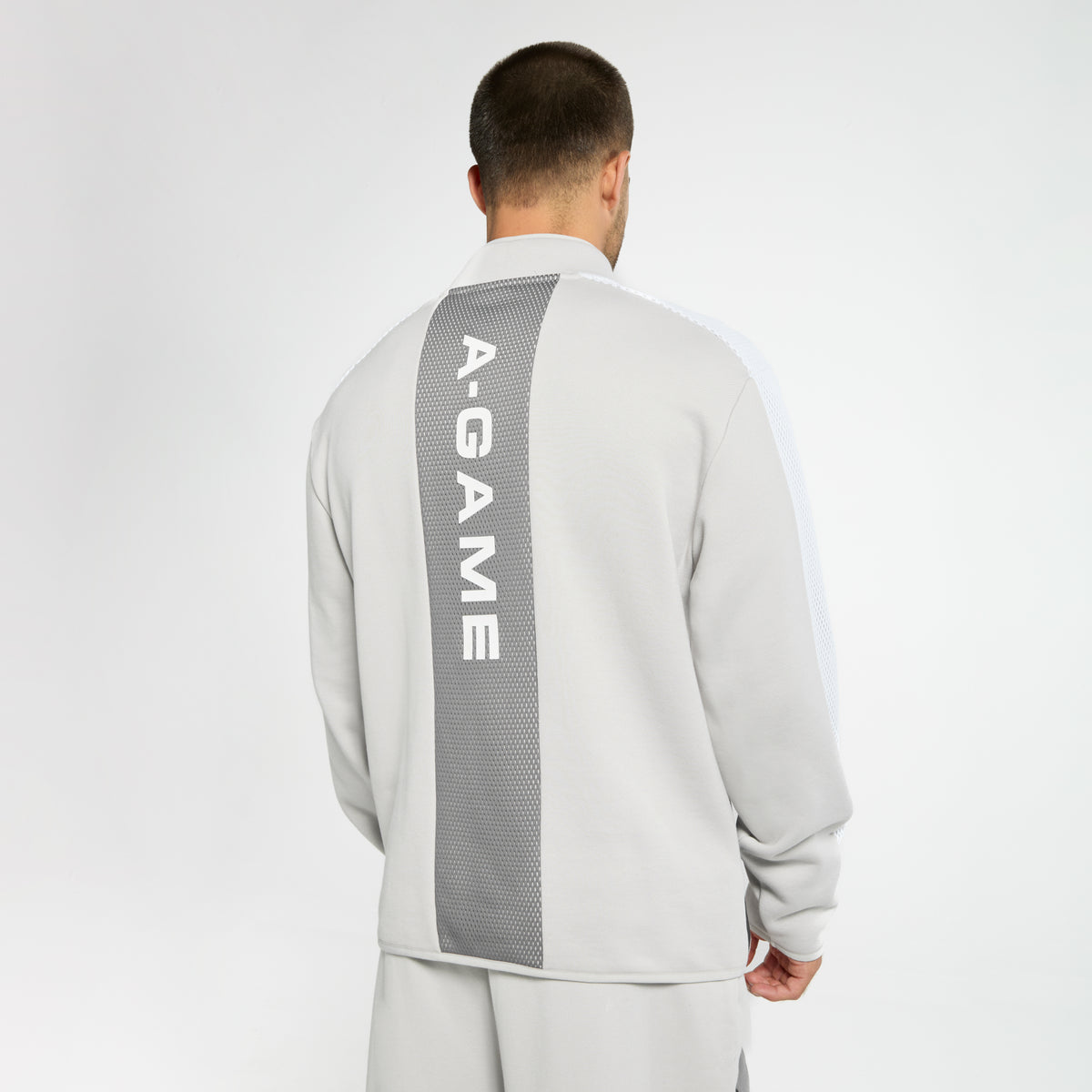 Men's Panelled Mesh Sport Half Zip - Grey / Black