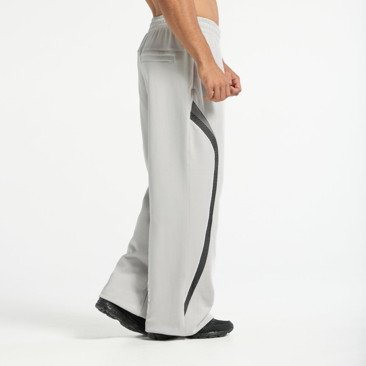 Men's Mesh Panelled Straight Leg Sweat Pants - Grey / Black