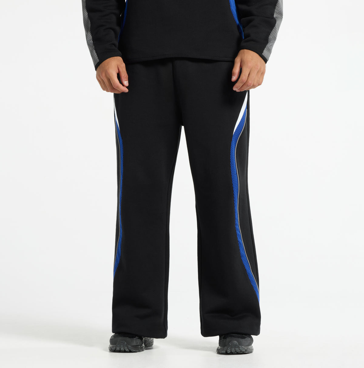Men's Mesh Panelled Straight Leg Sweat Pants - Black / Cobalt Blue