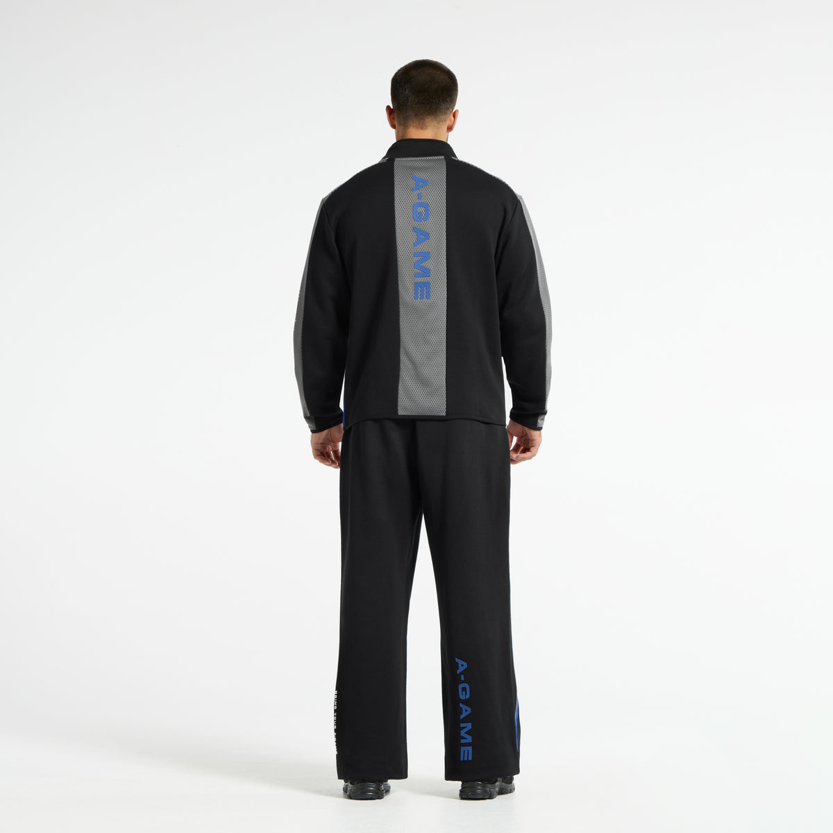 Men's Panelled Mesh Sport Half Zip - Black / Cobalt Blue
