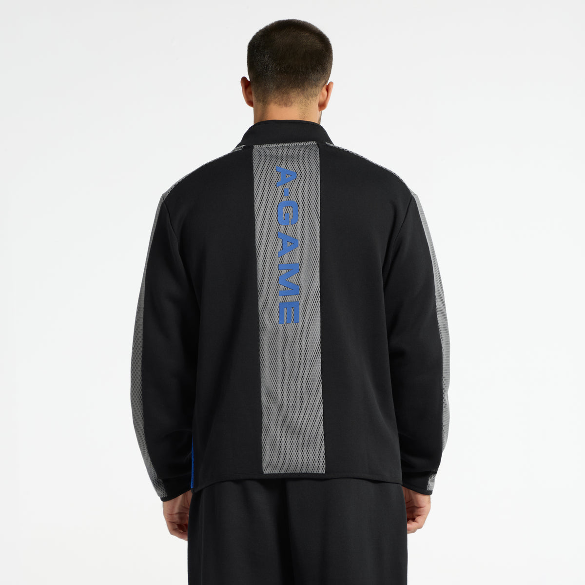 Men's Panelled Mesh Sport Half Zip - Black / Cobalt Blue