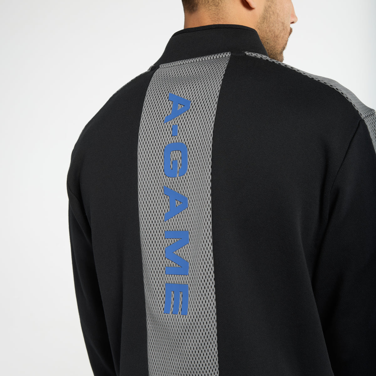 Men's Panelled Mesh Sport Half Zip - Black / Cobalt Blue